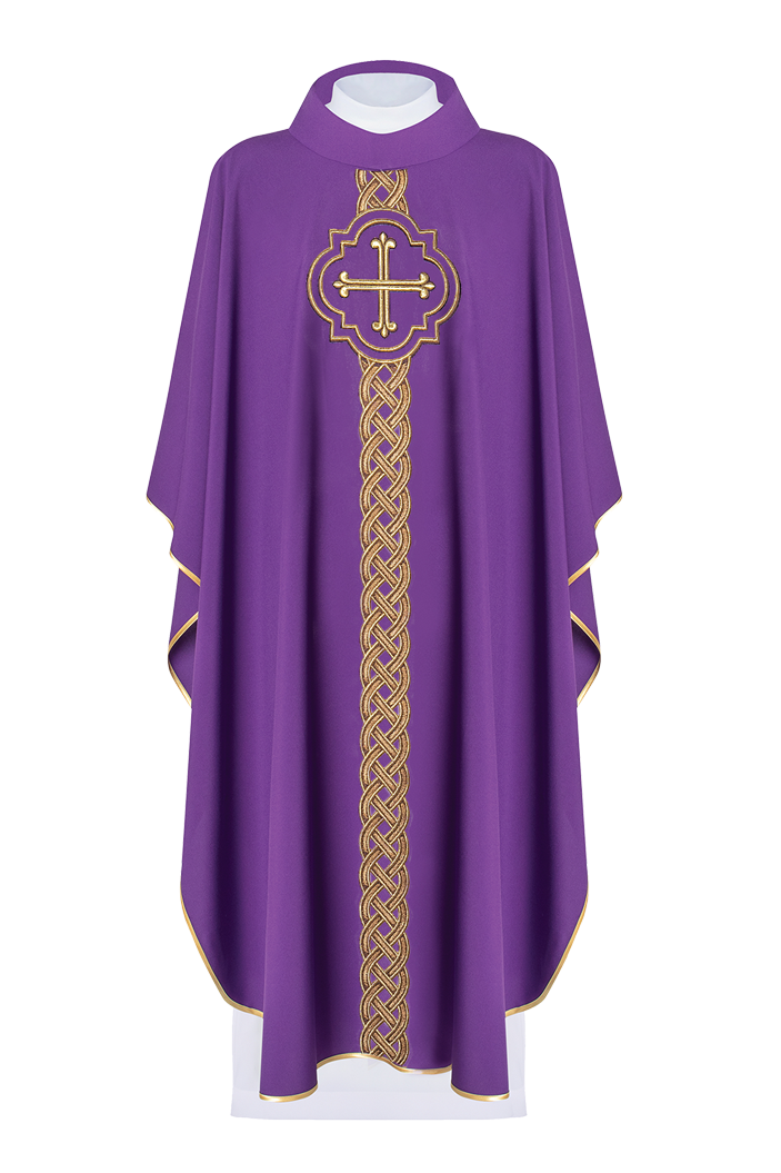 Chasuble made of purple texture with gold embroidery - HAFTINAUSA.COM