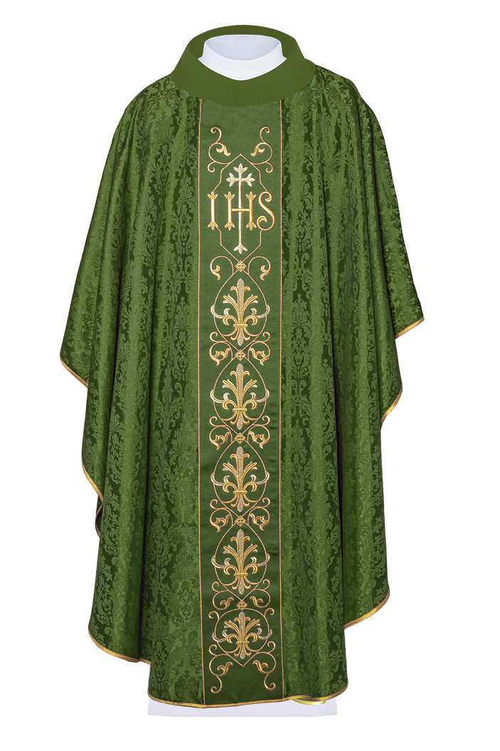 Green chasuble made of jaquard texture - HAFTINAUSA.COM