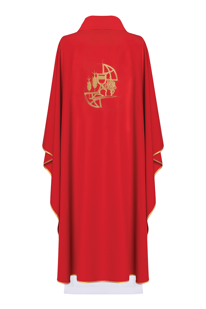 Red chasuble with gold symbol