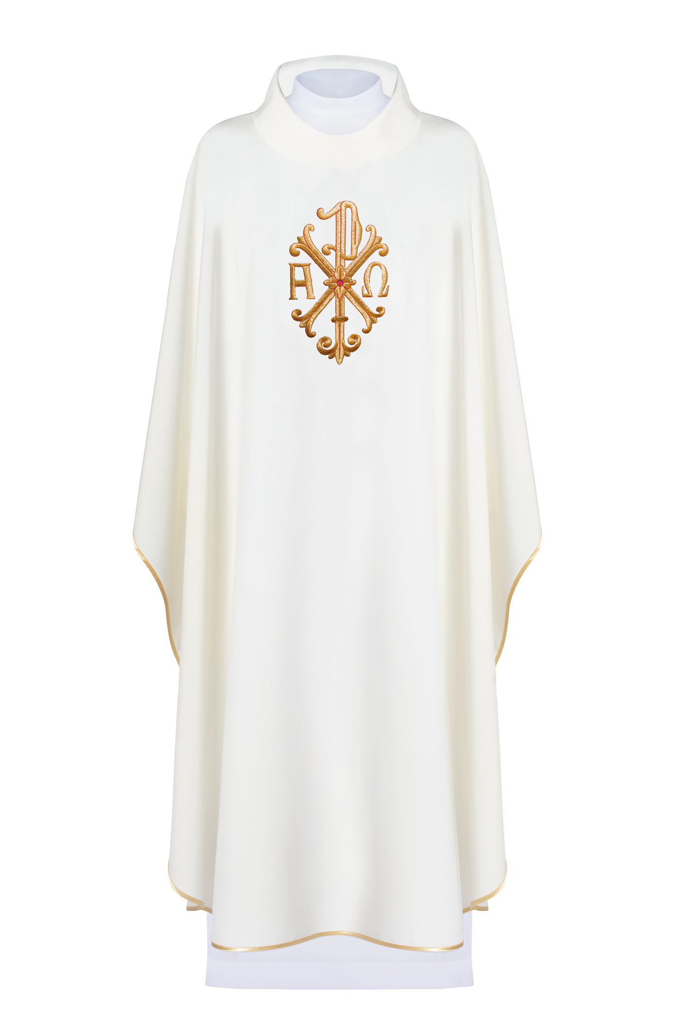 Simple cream colored chasuble with PAX symbol