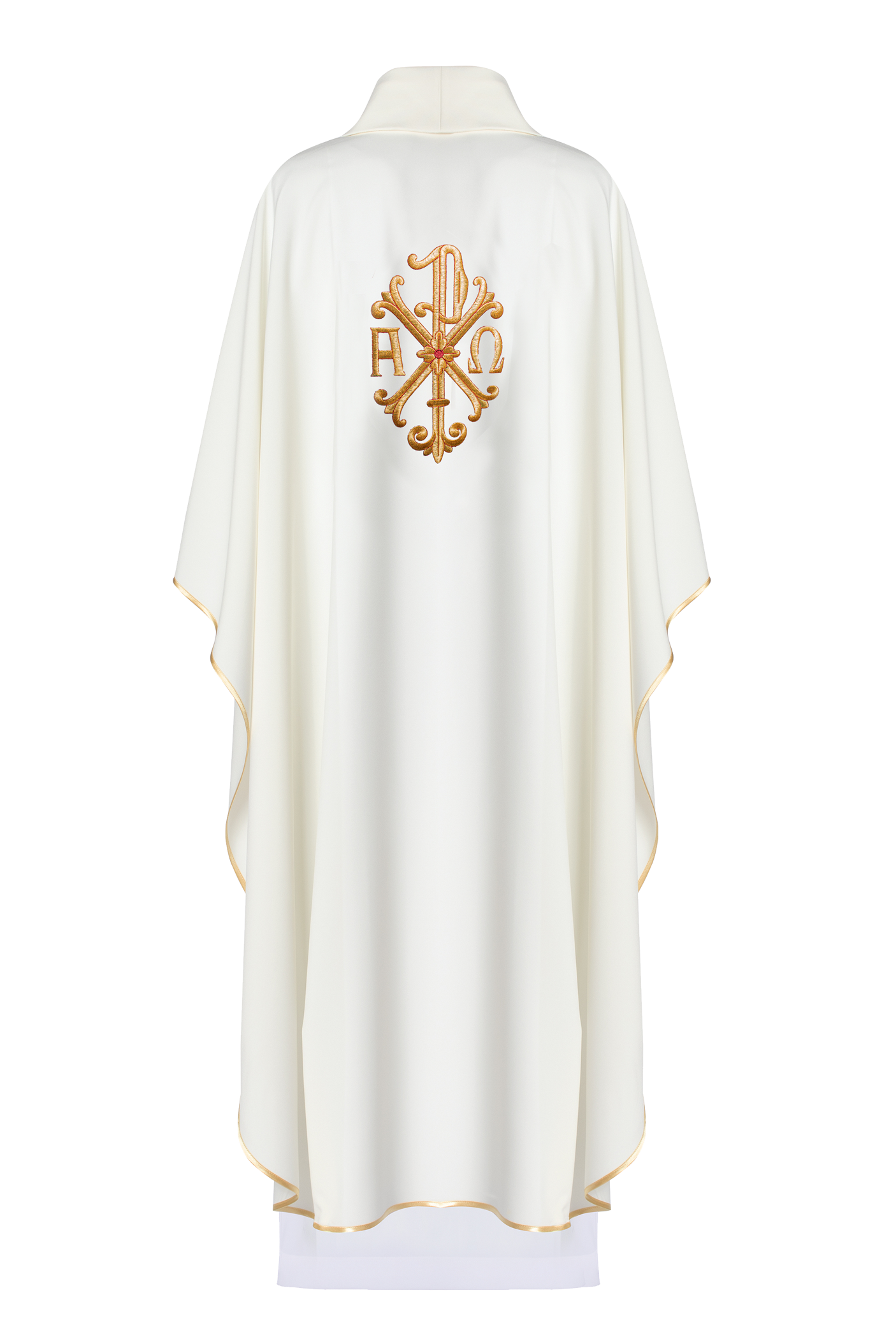 Simple cream colored chasuble with PAX symbol