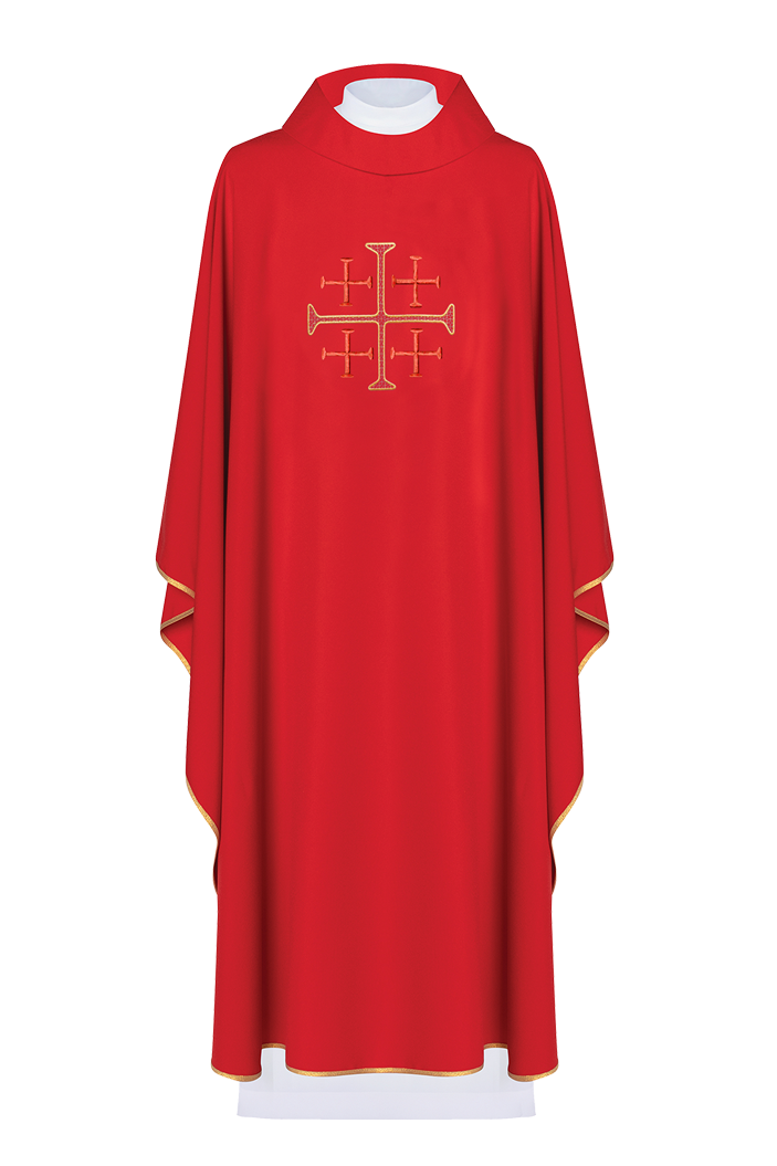 Simple red chasuble with golden cross