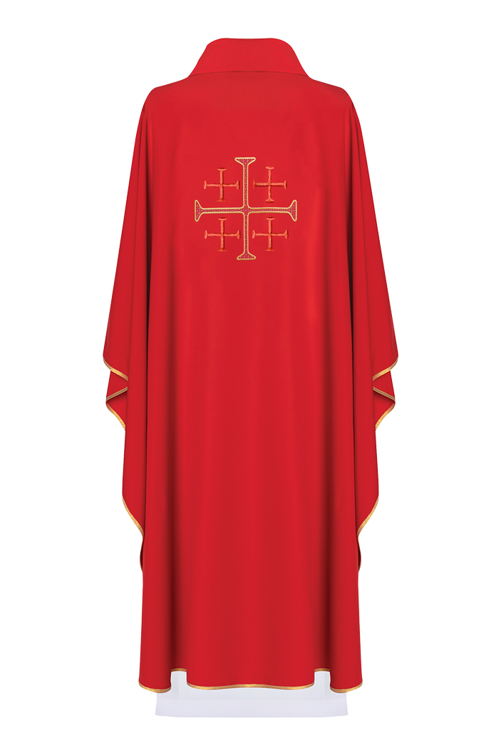 Simple red chasuble with golden cross