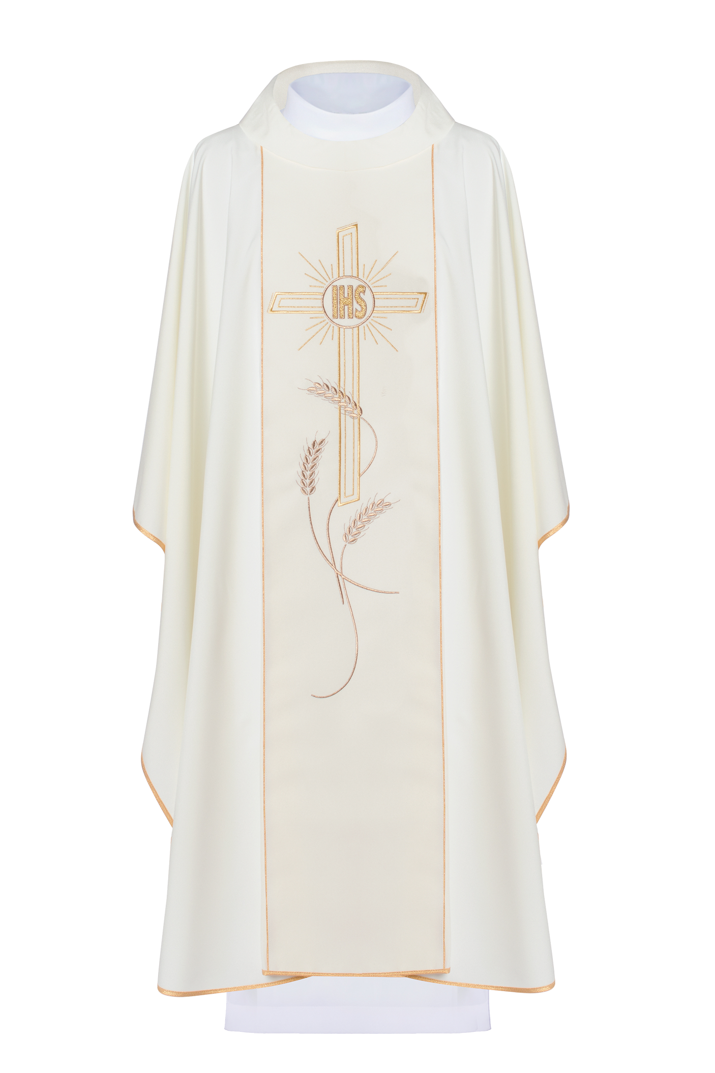 Chasuble with embroidered Cross IHS symbol in ecru