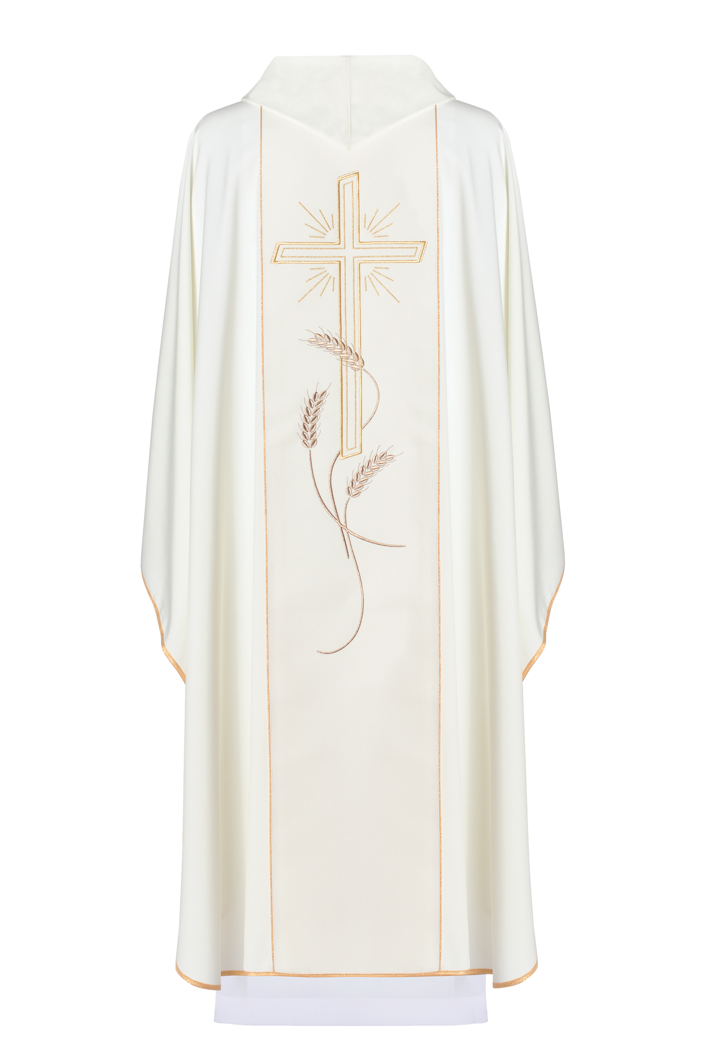 Chasuble with embroidered Cross IHS symbol in ecru