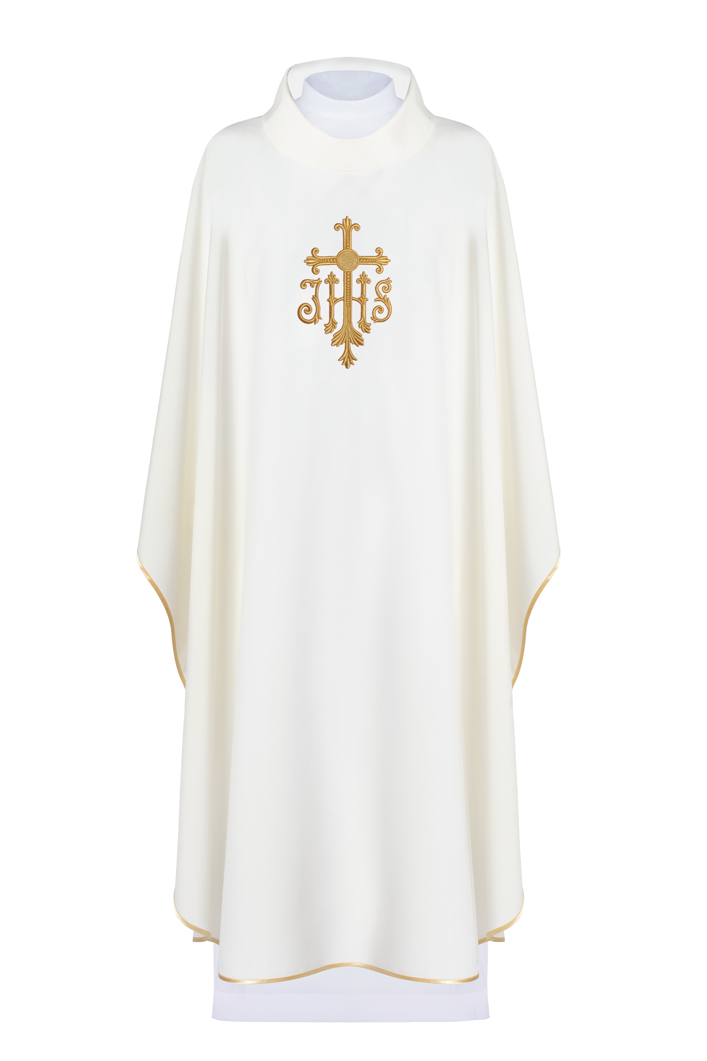 Chasuble embroidered with IHS symbol in ecru - HAFTINAUSA.COM