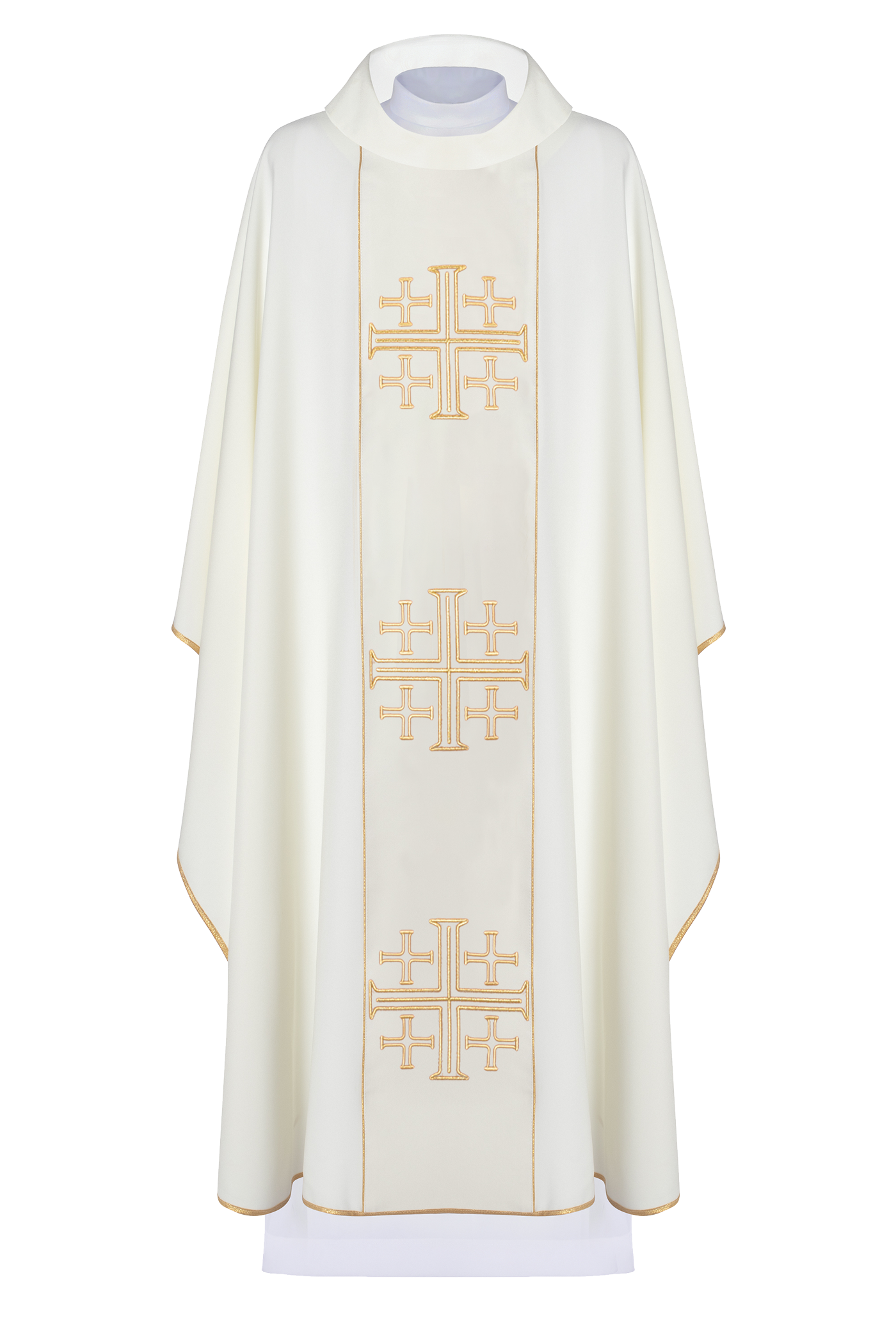 Chasuble embroidered with Jerusalem Crosses in ecru - HAFTINAUSA.COM