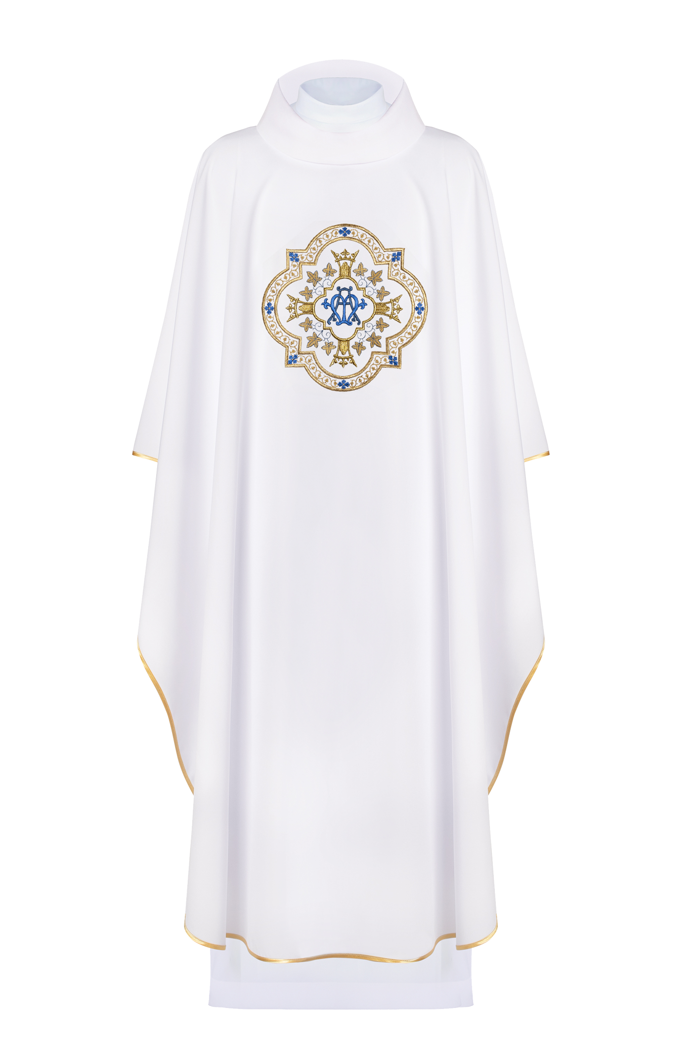 Chasuble embroidered with Marian motif in white - HAFTINAUSA.COM