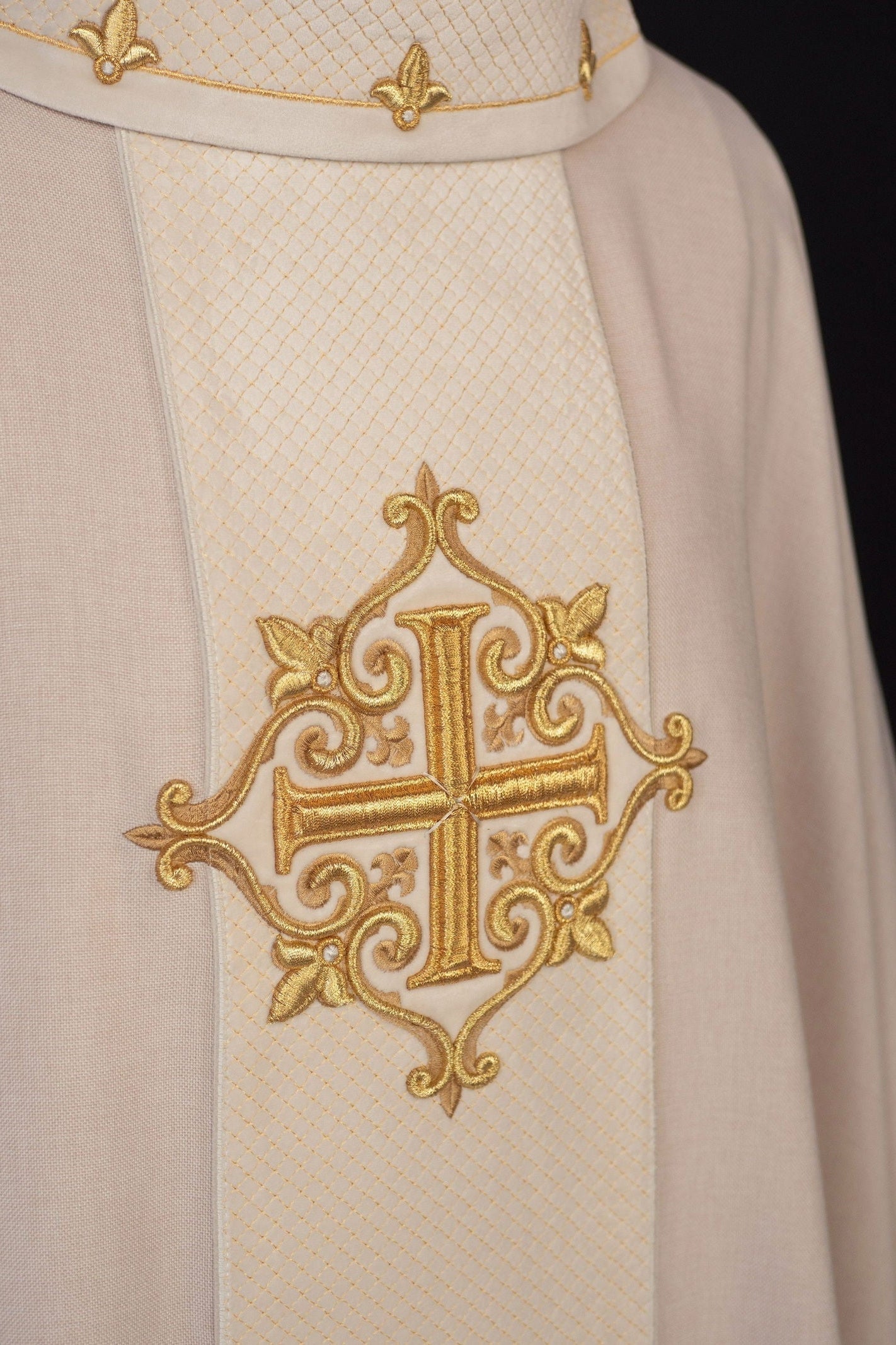 Ecru Chasuble with Embroidered Cross Symbol