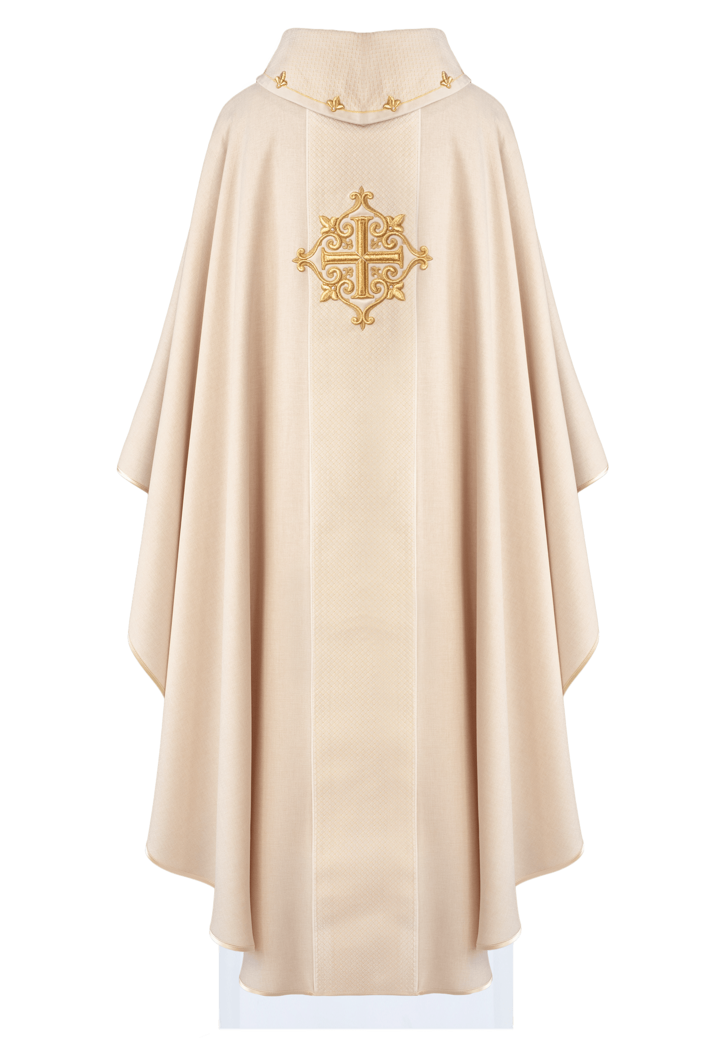 Ecru Chasuble with Embroidered Cross Symbol