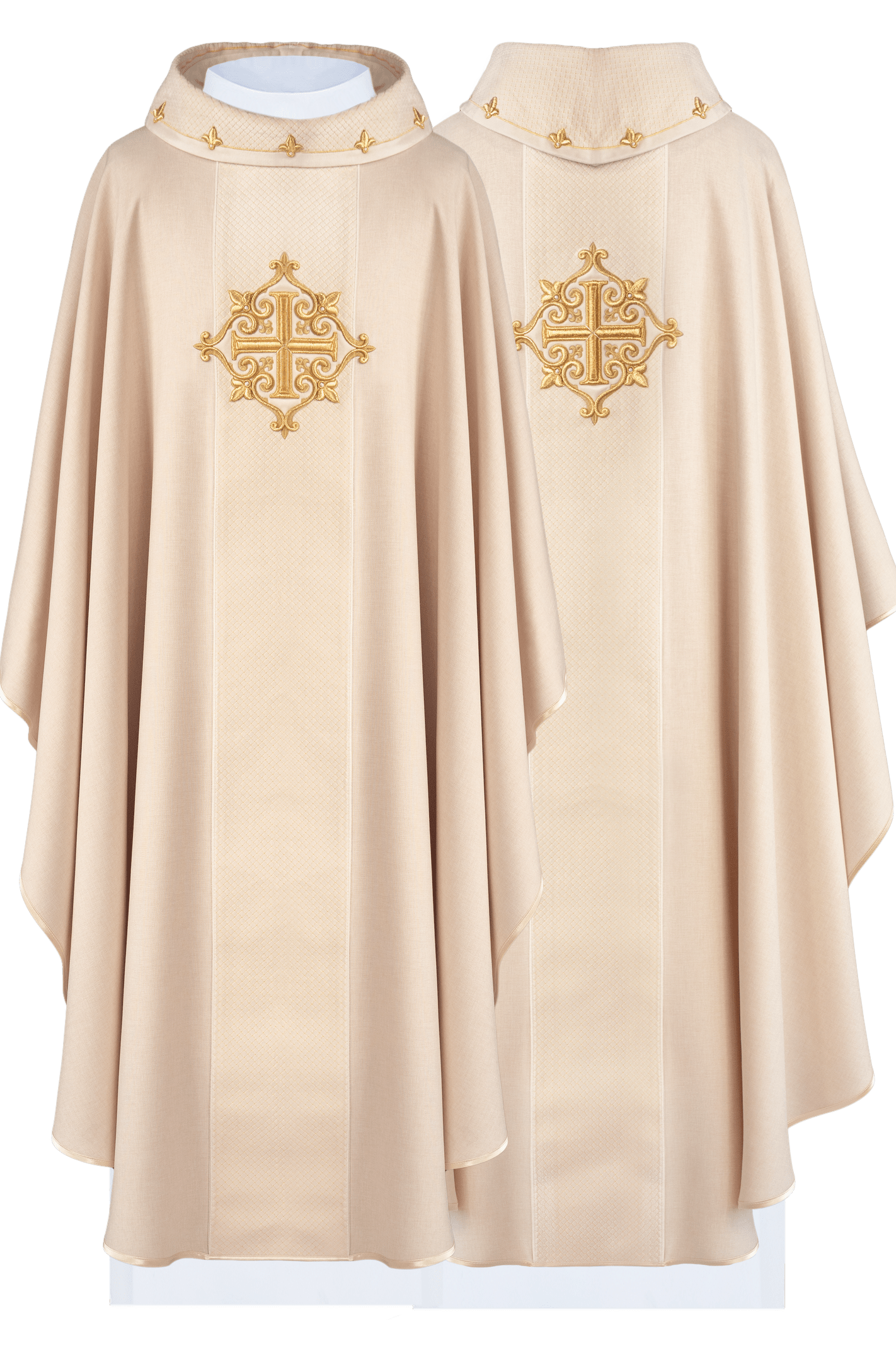 Ecru Chasuble with Embroidered Cross Symbol