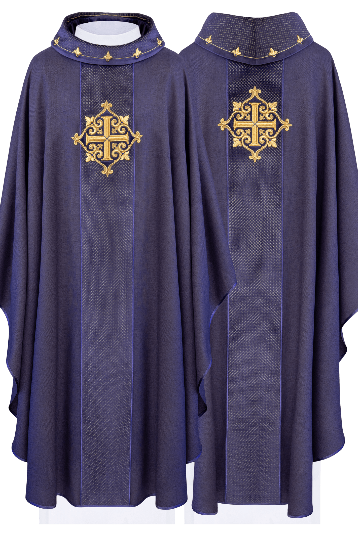 Purple Chasuble with Embroidered Cross Symbol