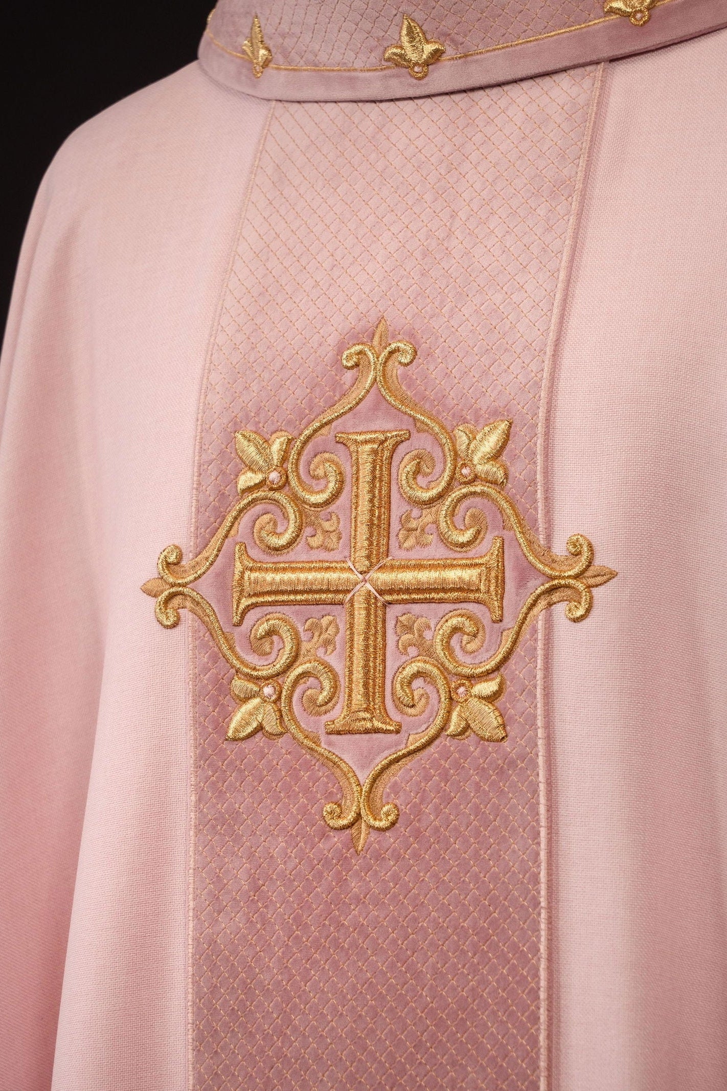 Pink Chasuble with Embroidered Cross Symbol