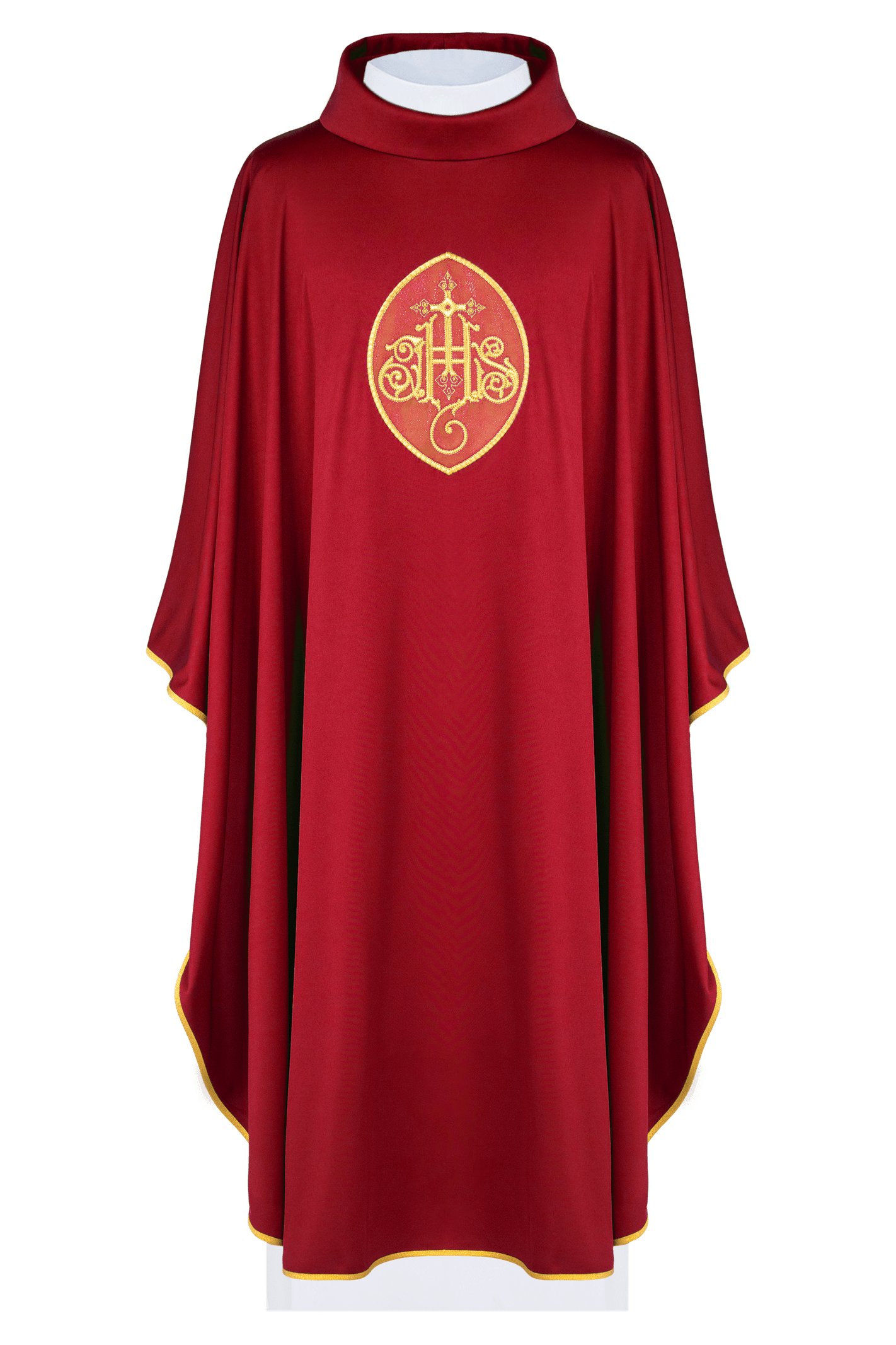 Lightweight red chasuble with IHS made from SACROLITE