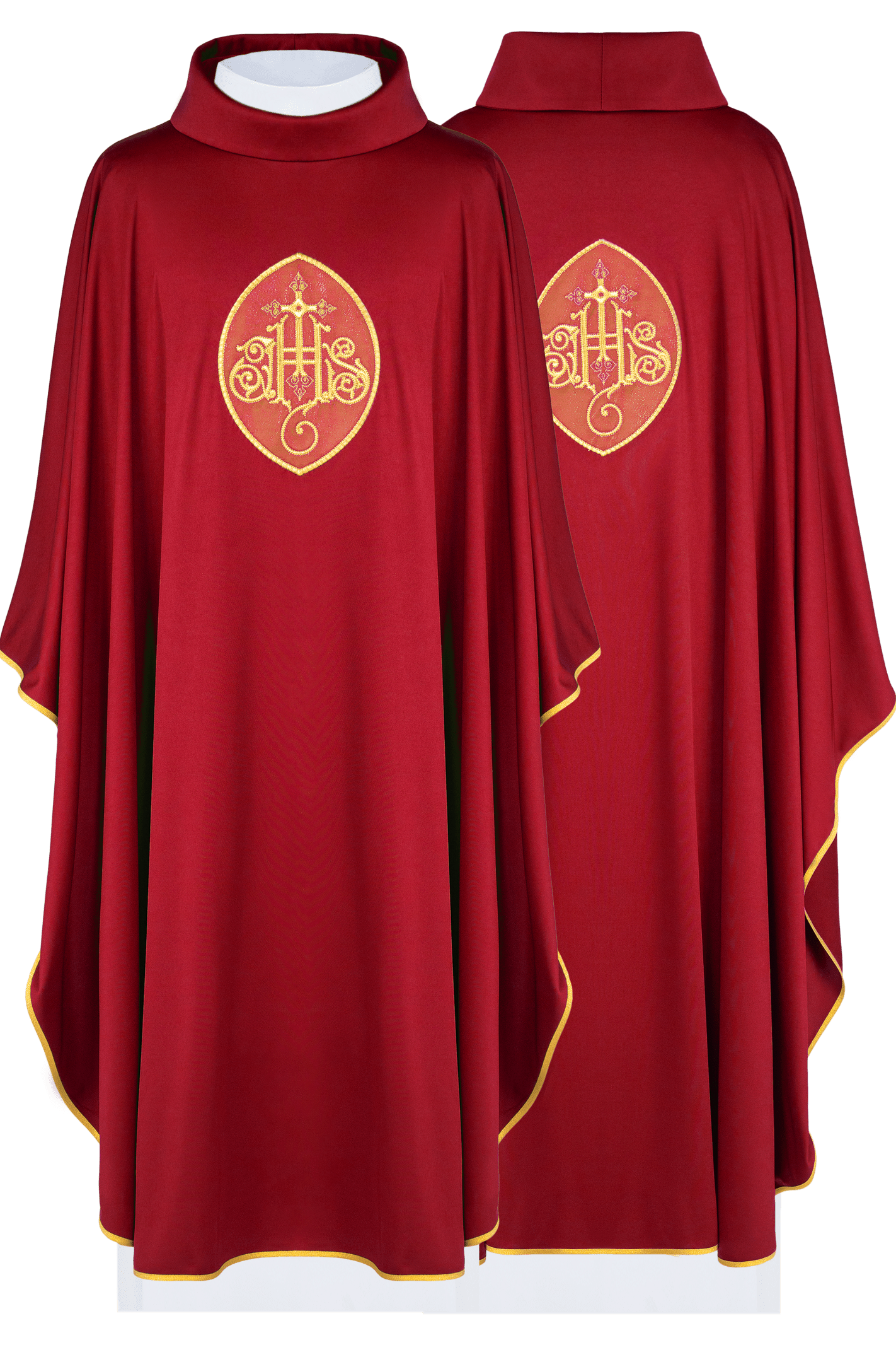 Lightweight red chasuble with IHS made from SACROLITE