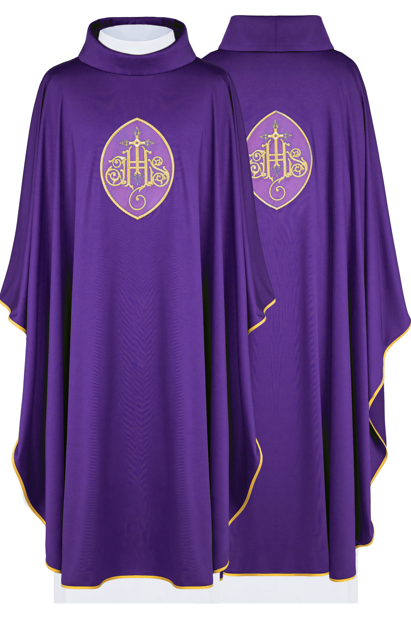 Purple chasuble with IHS made from sports fabric SACROLITE