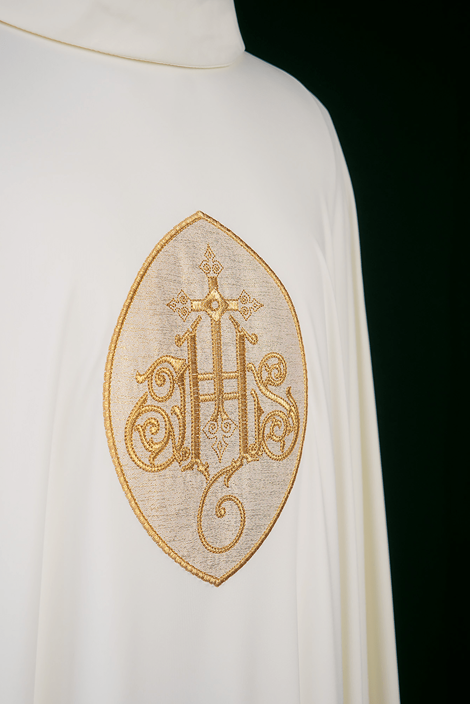 Lightweight ivory chasuble with IHS made from SACROLITE