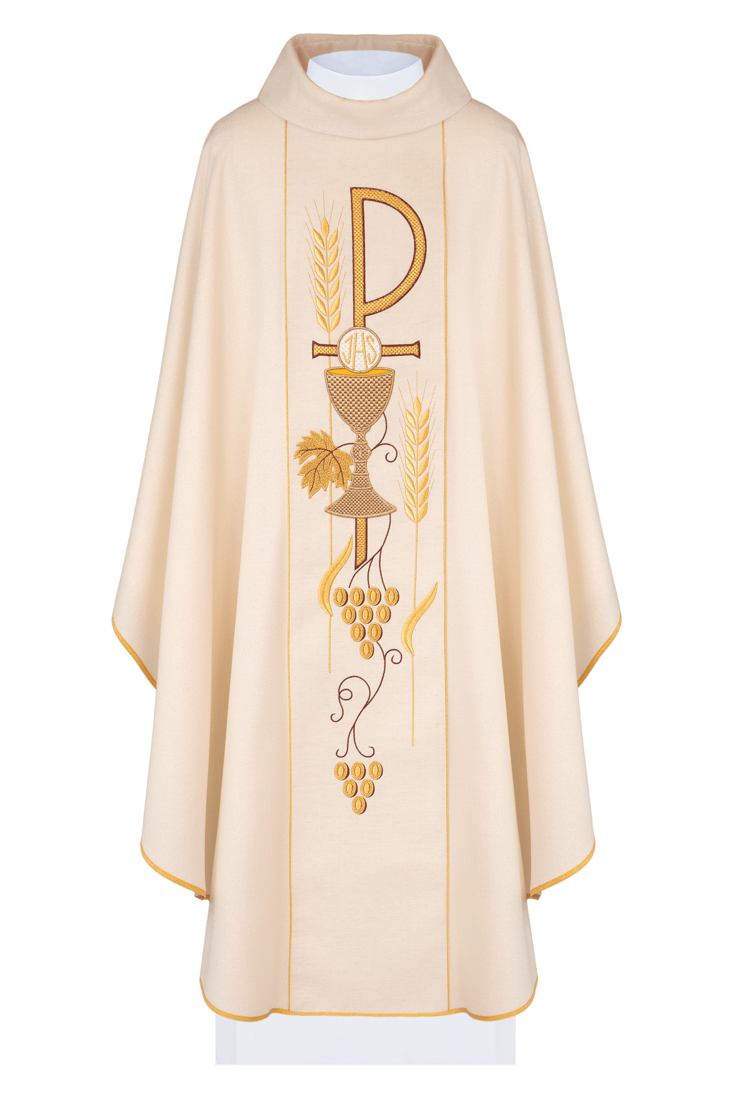 Embroidered chasuble with eucharistic motifs PAX Ecru