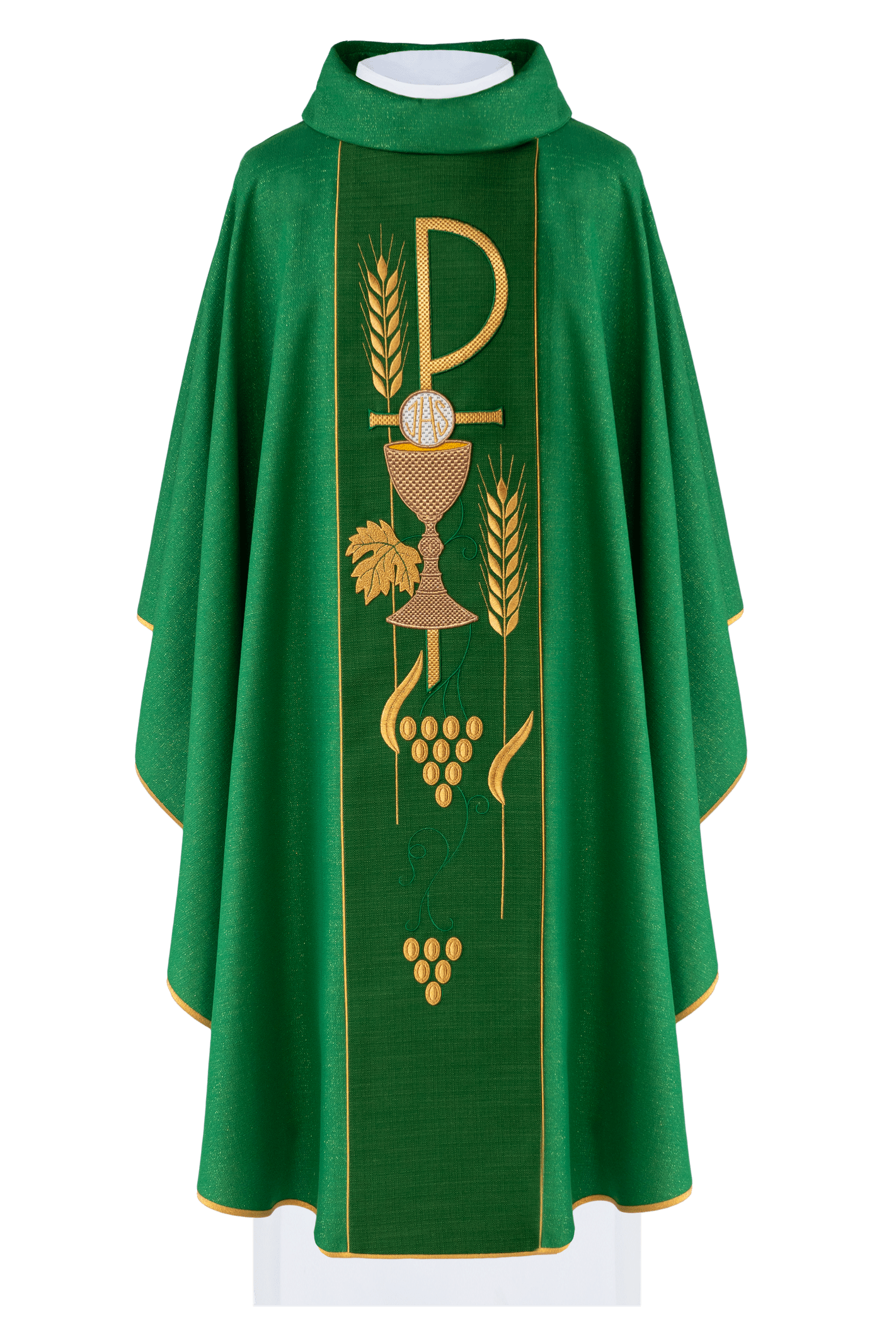 Embroidered chasuble with eucharistic motifs PAX Green