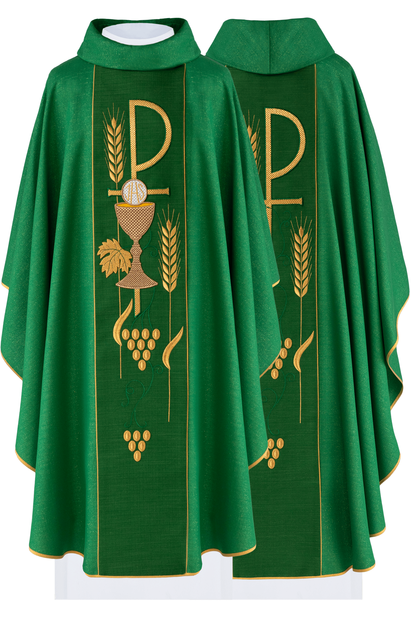 Embroidered chasuble with eucharistic motifs PAX Green