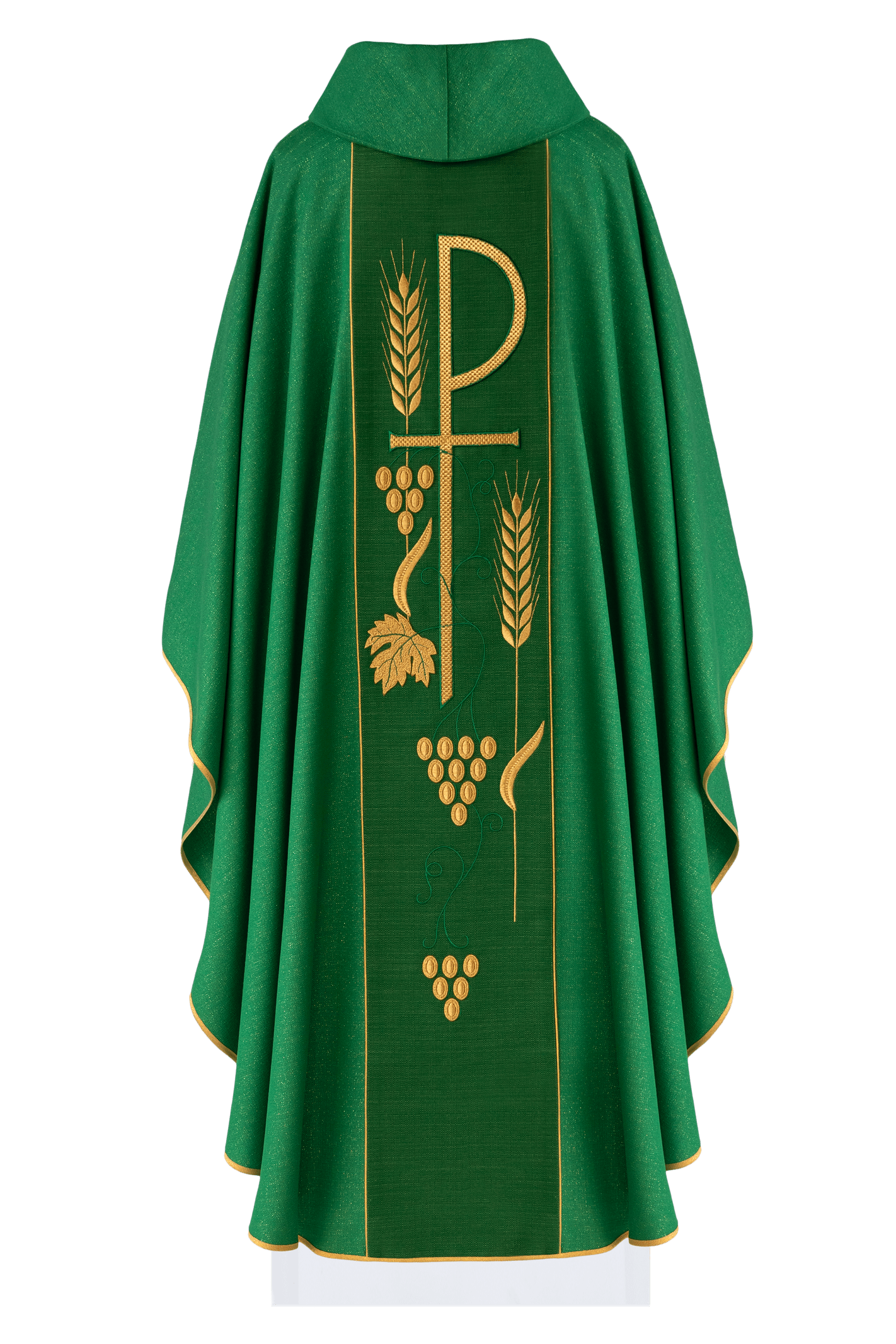 Embroidered chasuble with eucharistic motifs PAX Green