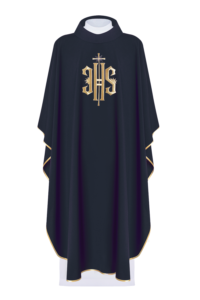 Chasuble embroidered with IHS symbol in black - HAFTINAUSA.COM