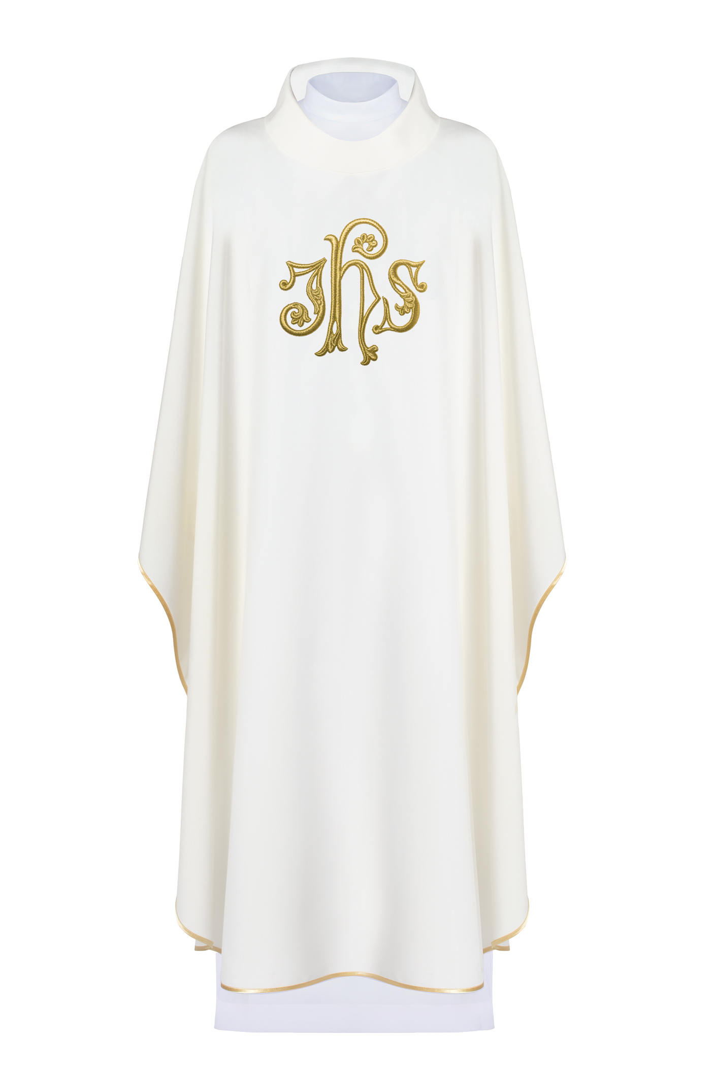 Chasuble embroidered with IHS and grape symbols in ecru - HAFTINAUSA.COM