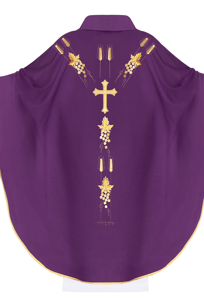 Chasuble embroidered with IHS and grape symbols in purple