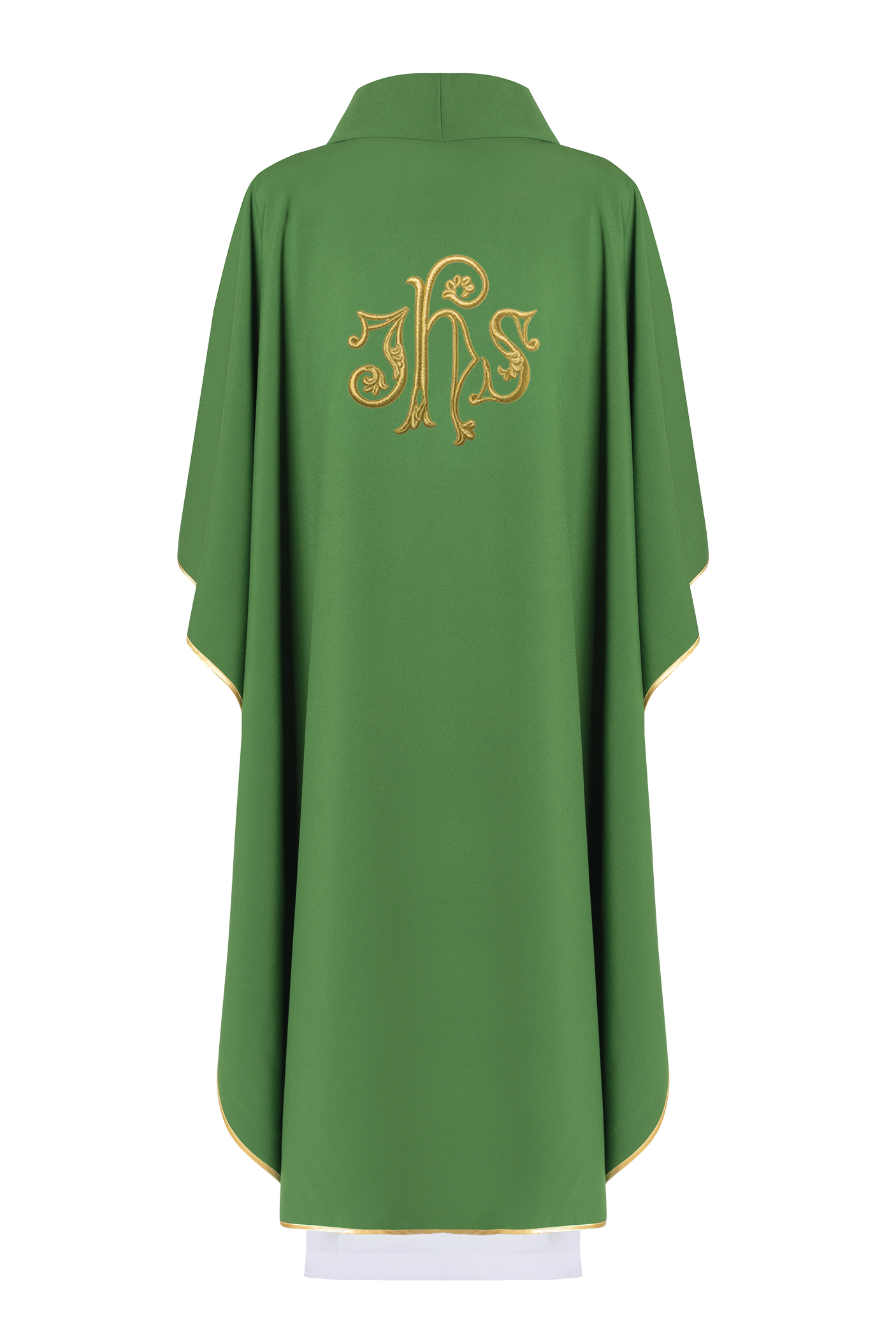 Chasuble embroidered with IHS and grape symbols in green