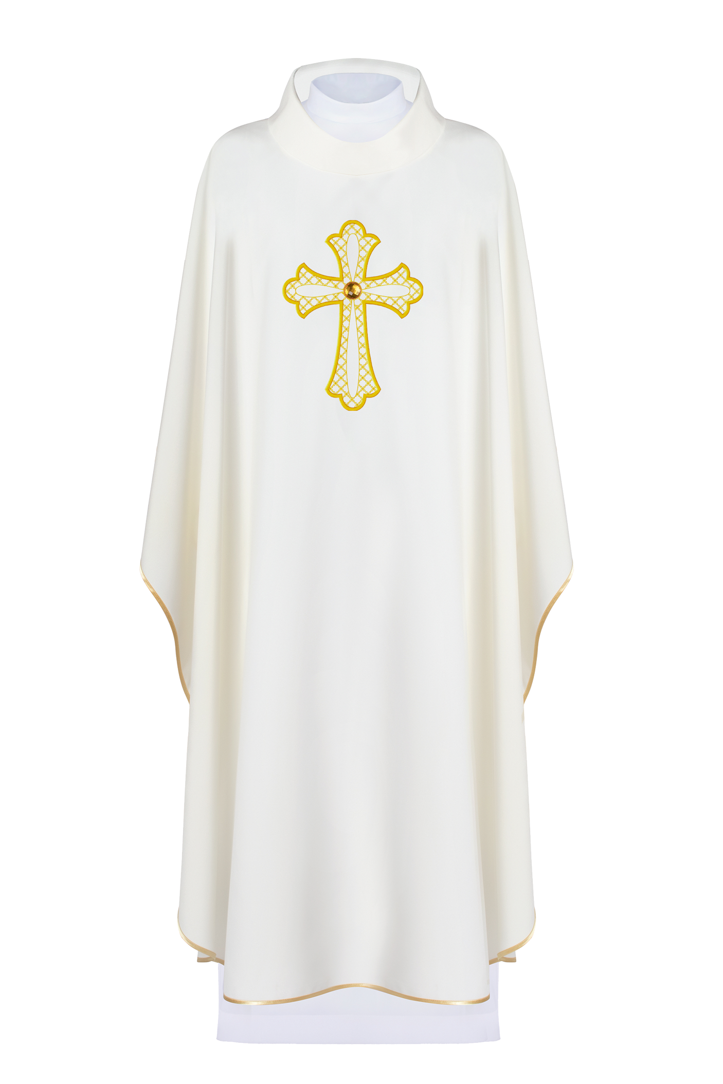 Chasuble embroidered with symbol of the cross in ecru color