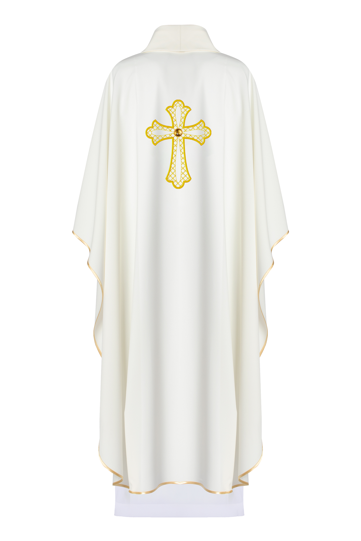 Chasuble embroidered with symbol of the cross in ecru color