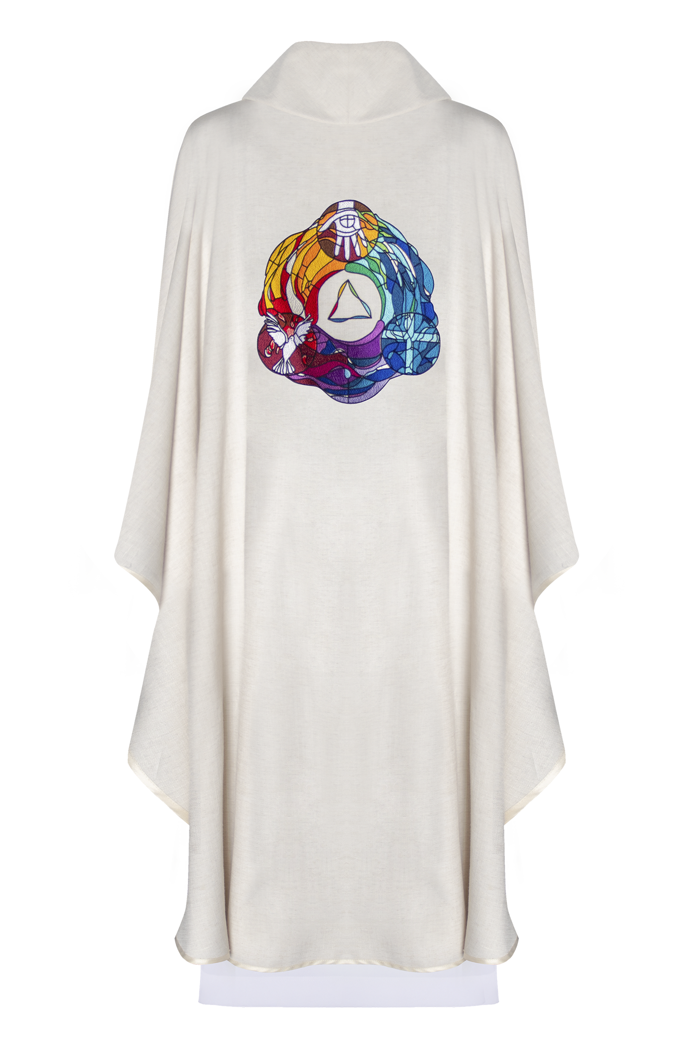 Chasuble embroidered with Holy Trinity in ecru