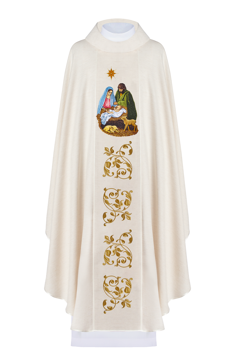 Chasuble embroidered with Holy Family motif in gold - HAFTINAUSA.COM