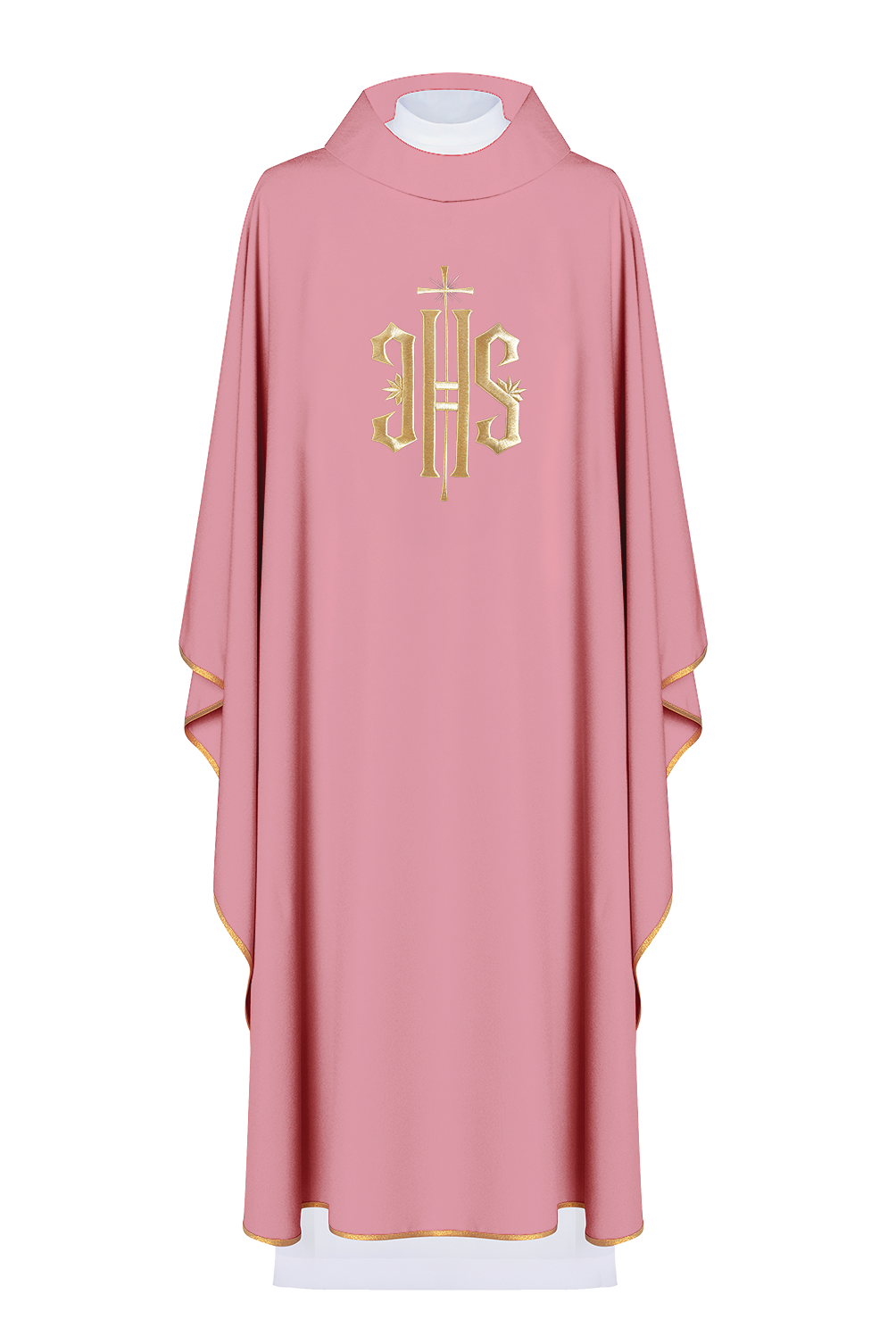 Classic pink chasuble with 3D IHS motif