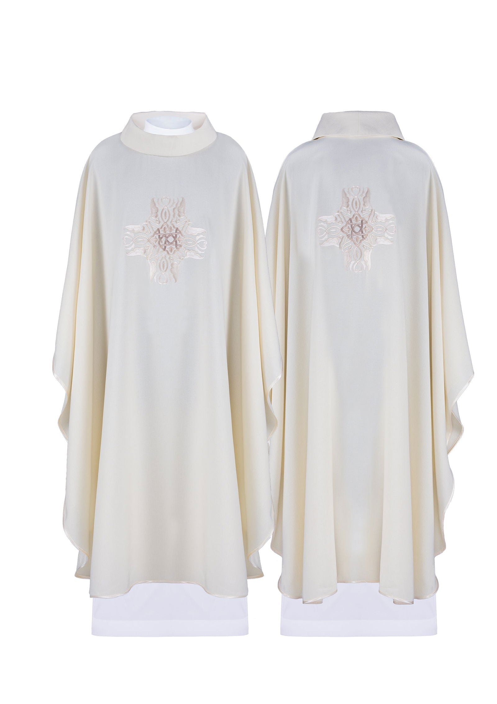 Chasuble embroidered with Cross pattern in ecru - HAFTINAUSA.COM