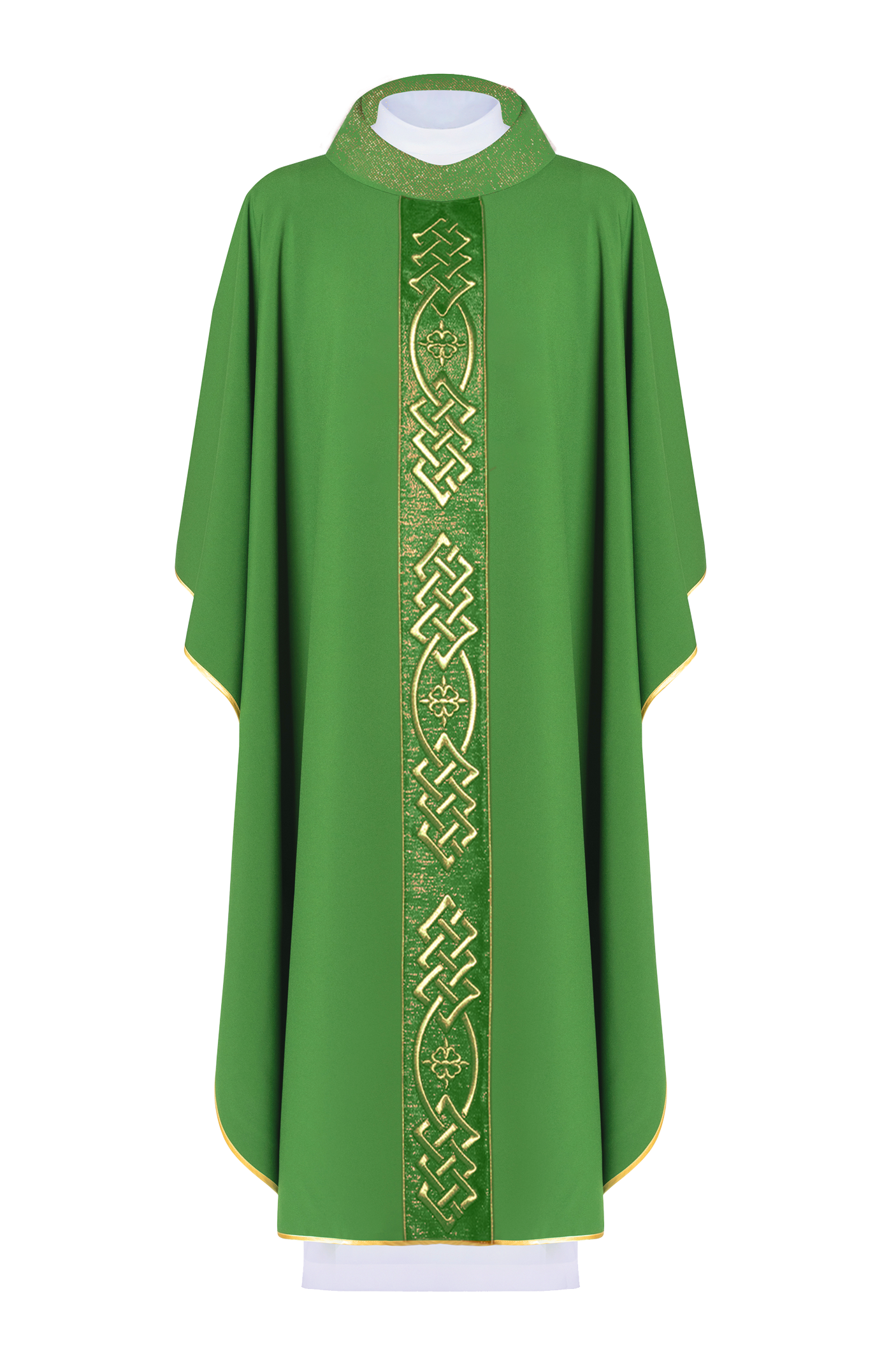 Richly embroidered green chasuble