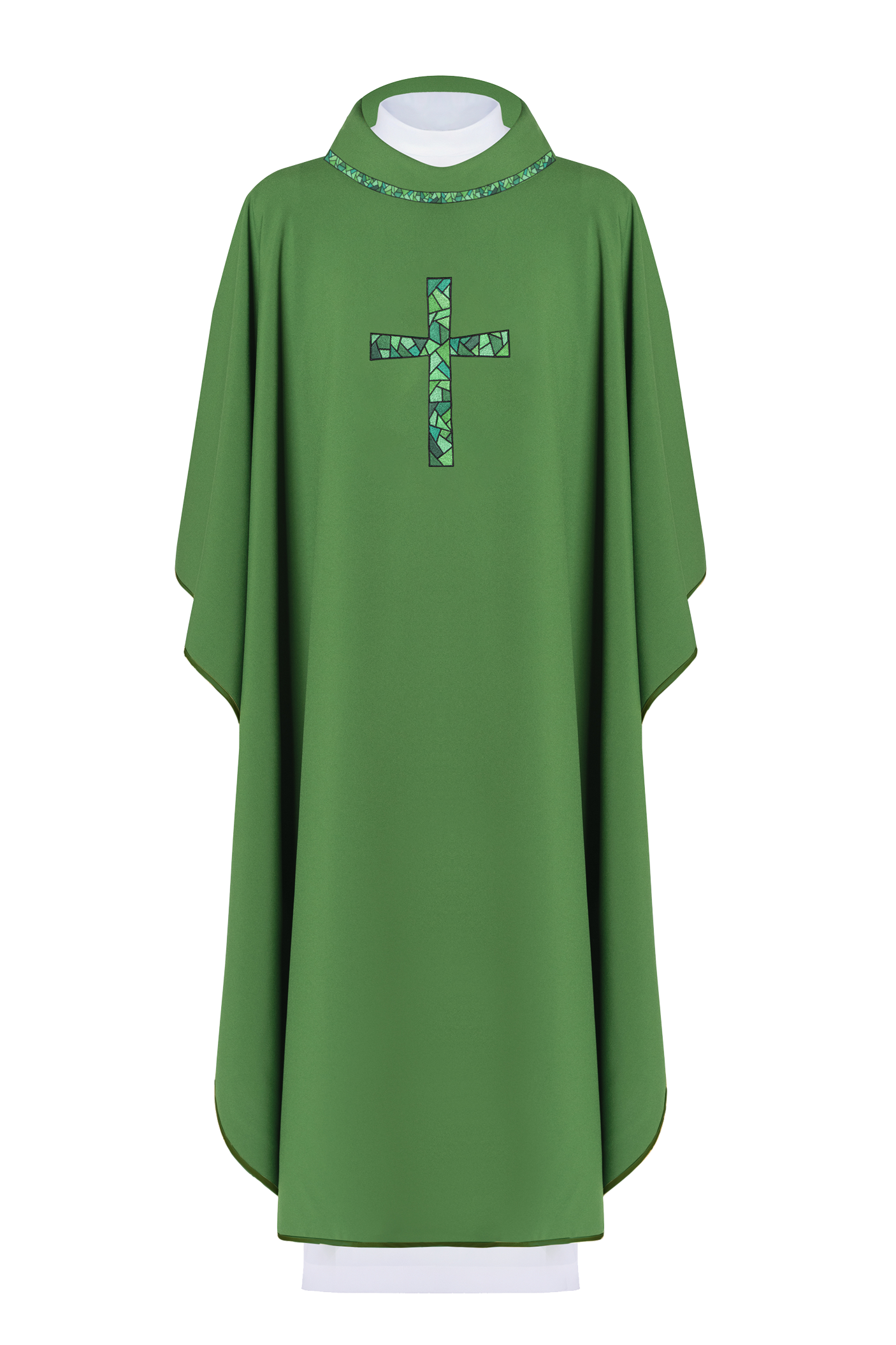 Green chasuble with simple embroidery