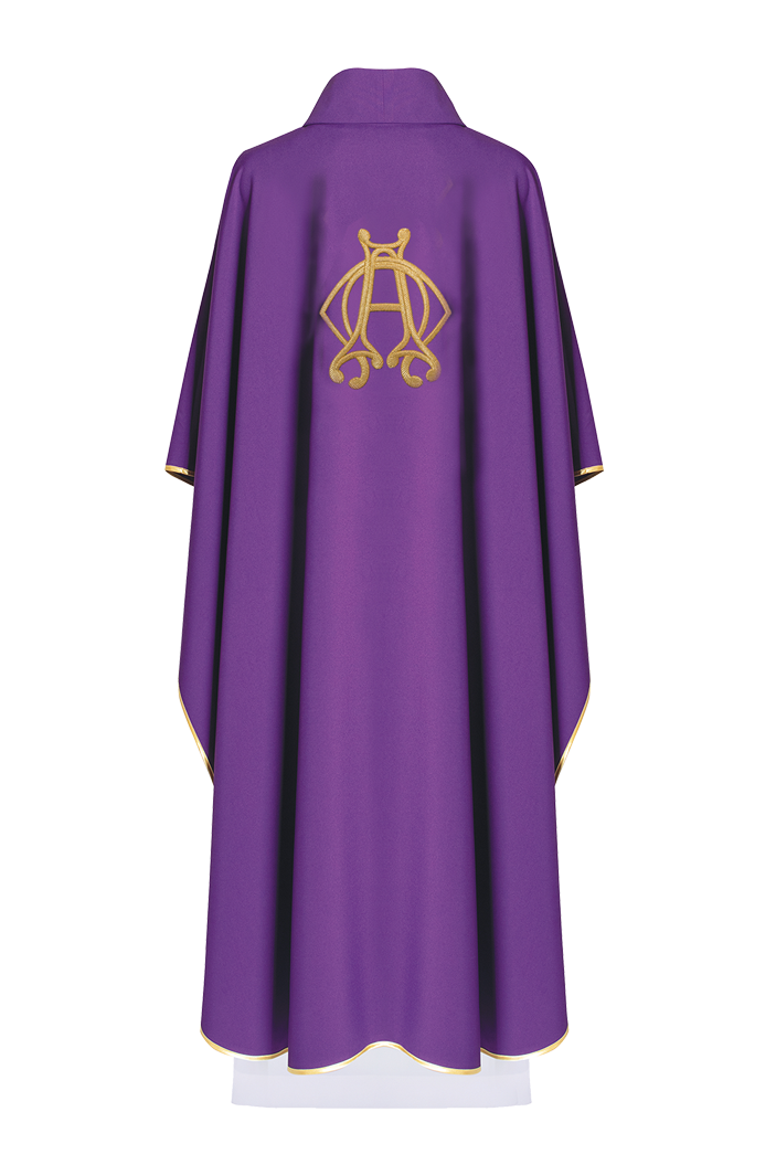 Purple chasuble with Alfa and Omega embroidery