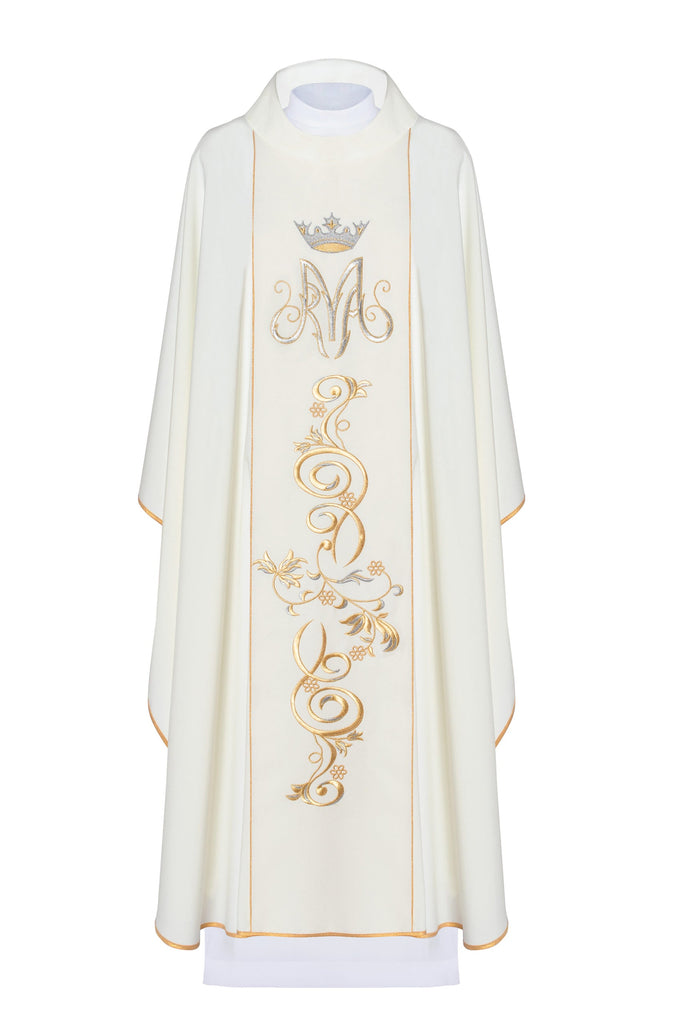 Ornat liturgiczny Maryjnyz pasem haftowanym ecru