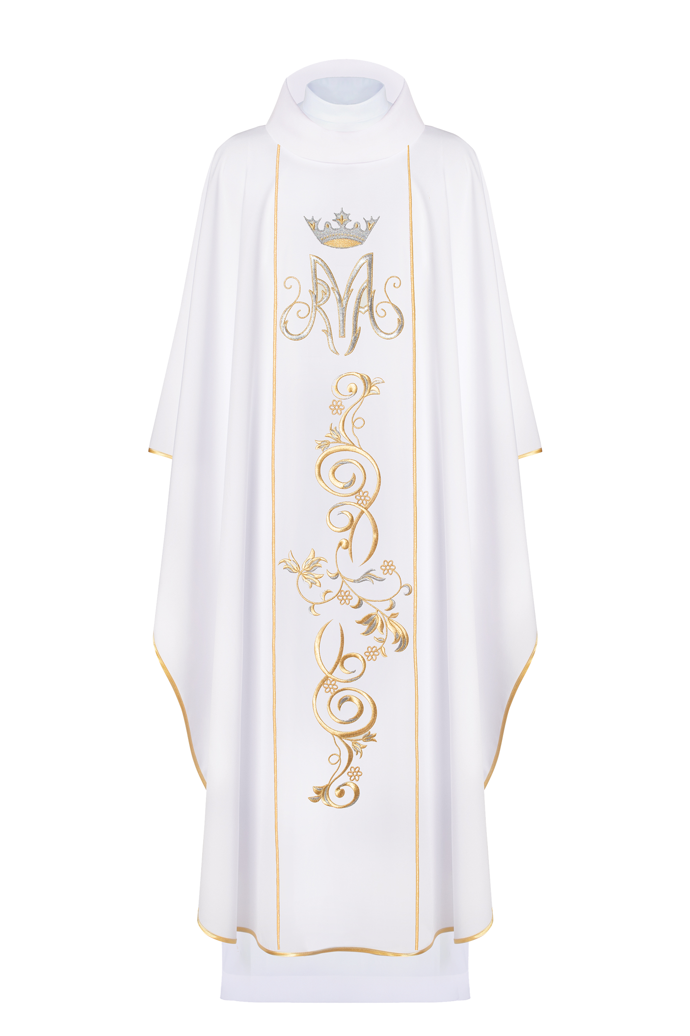 Marian liturgical chasuble with white embroidered bel