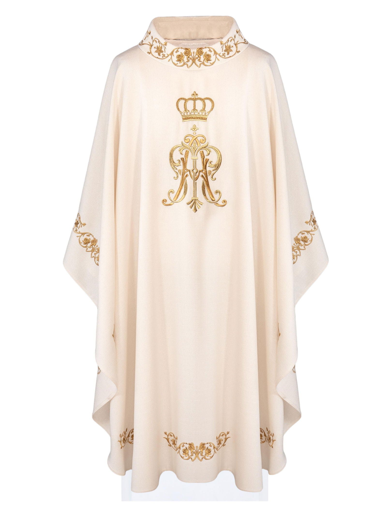 Liturgical chasuble with embroidered Maria Crown motif