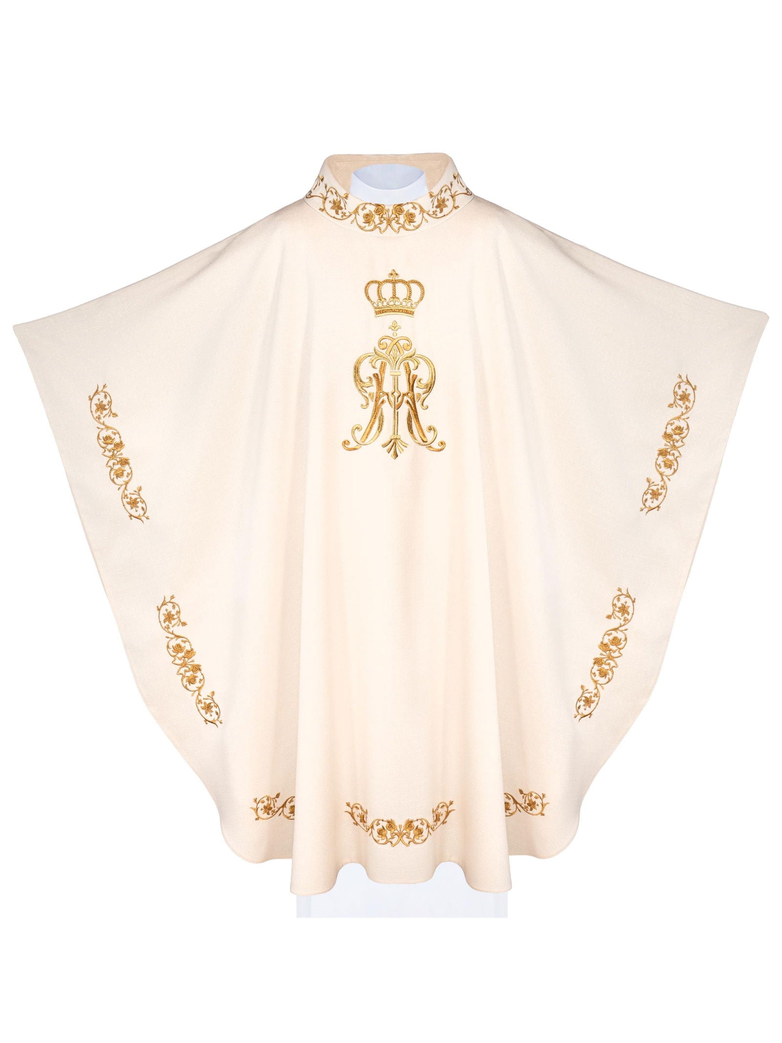 Liturgical chasuble with embroidered Maria Crown motif