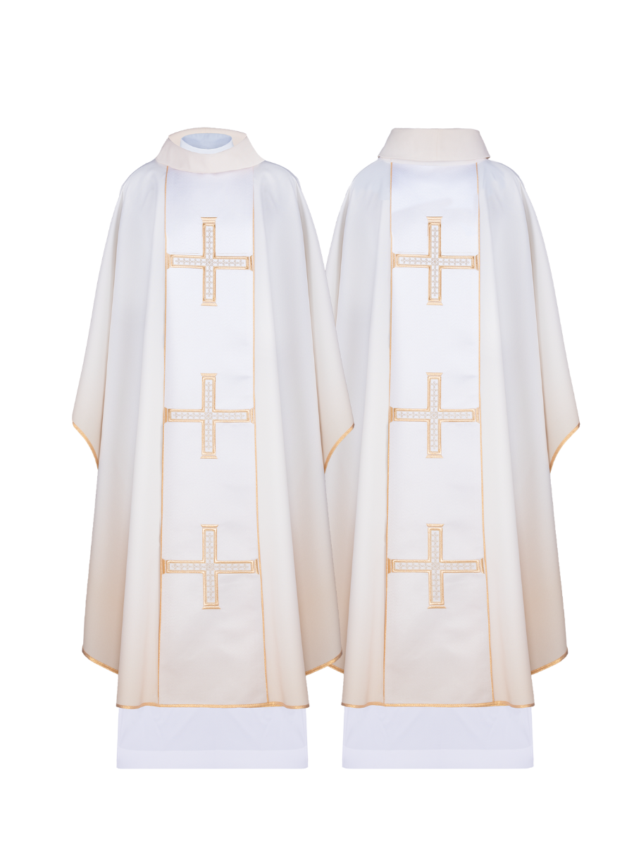 Liturgical chasuble with crosses in ecru color