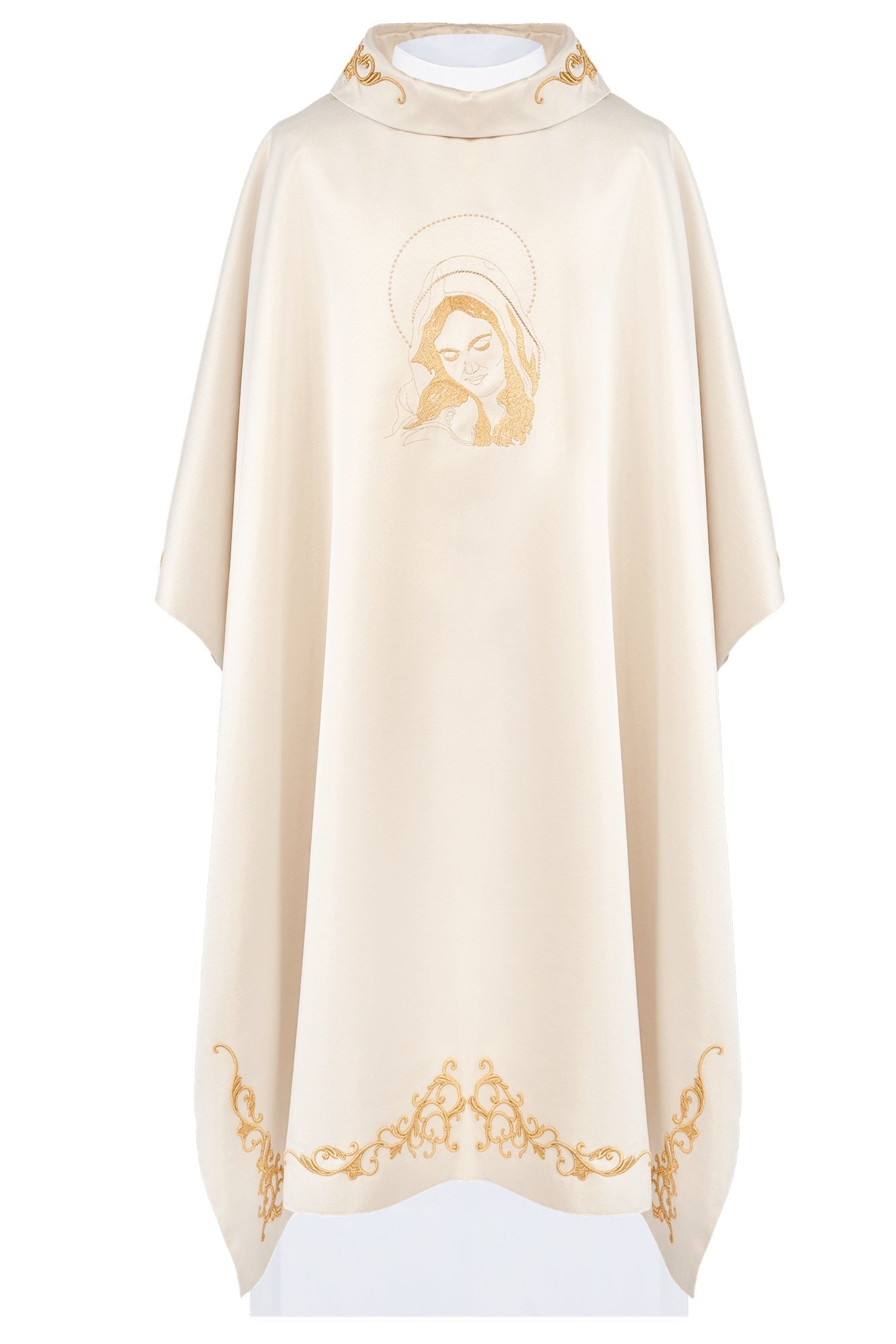 Liturgical chasuble with the image of Our Lady hugging the baby Jesus