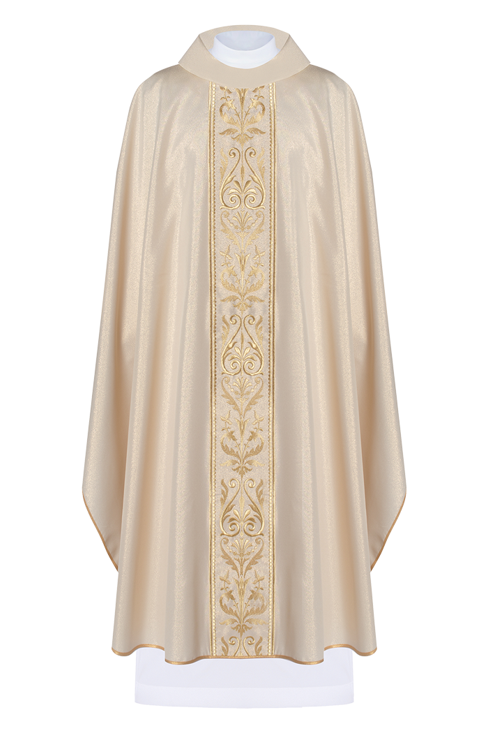 Liturgical chasuble with a decorated gold embroidered belt