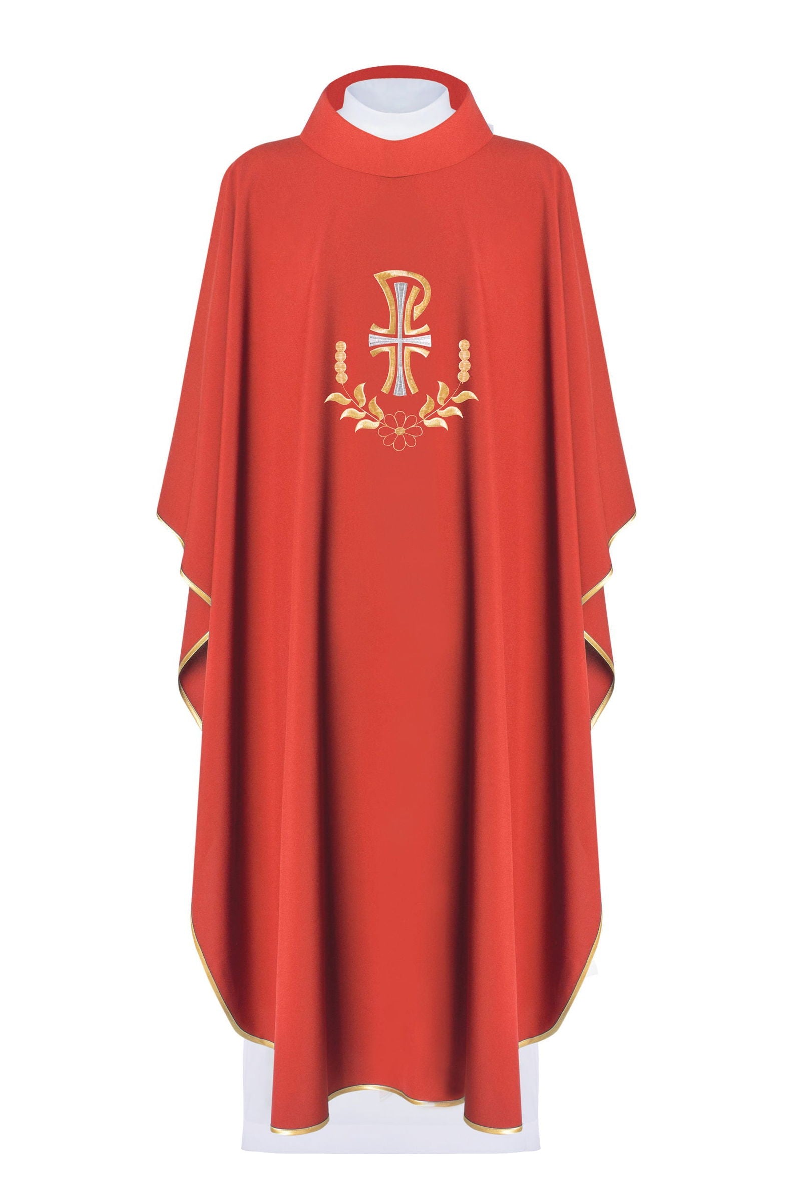 Liturgical chasuble with PAX embroidery in red