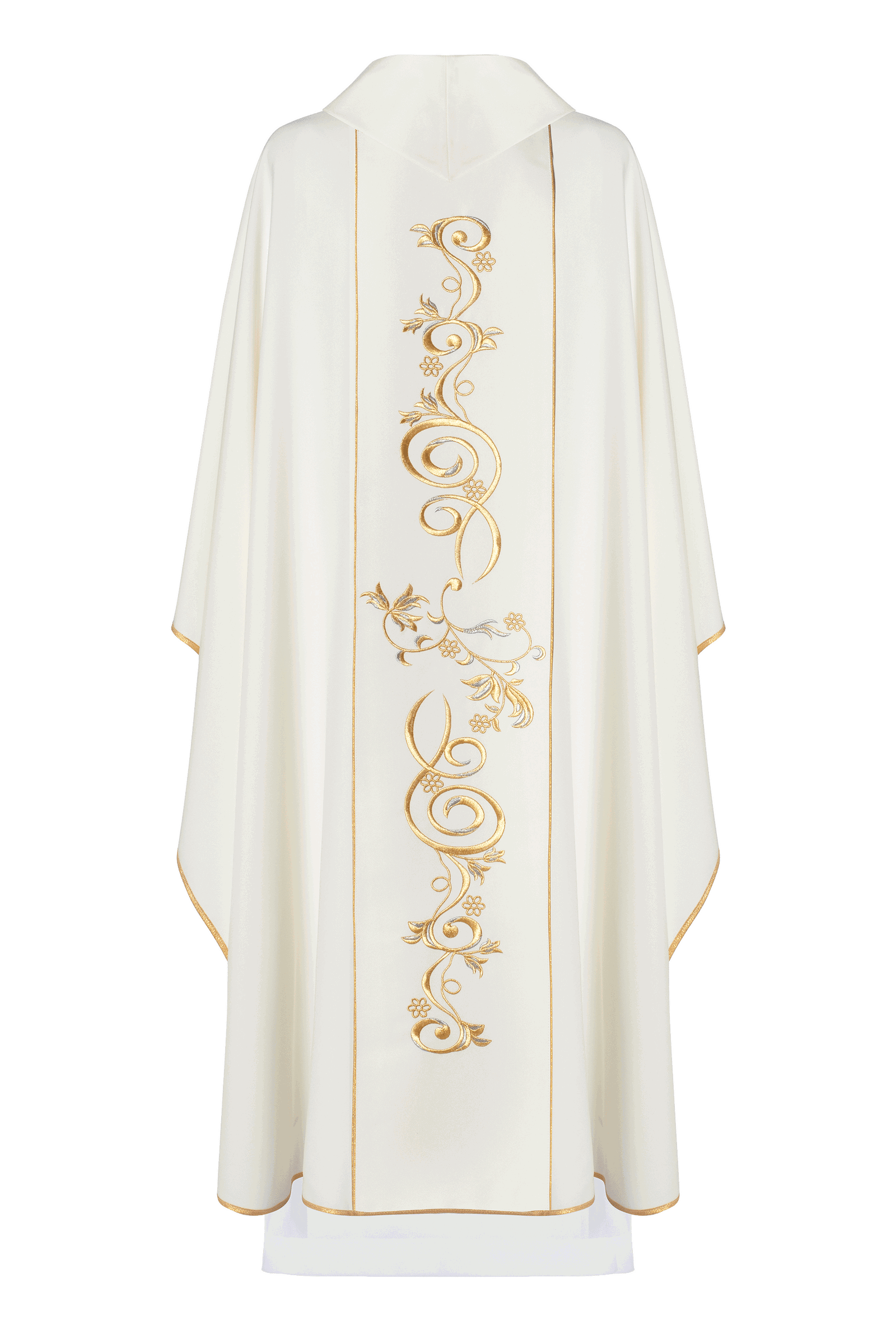 Chasuble richly embroidered with an image of the Holy Family in ecru