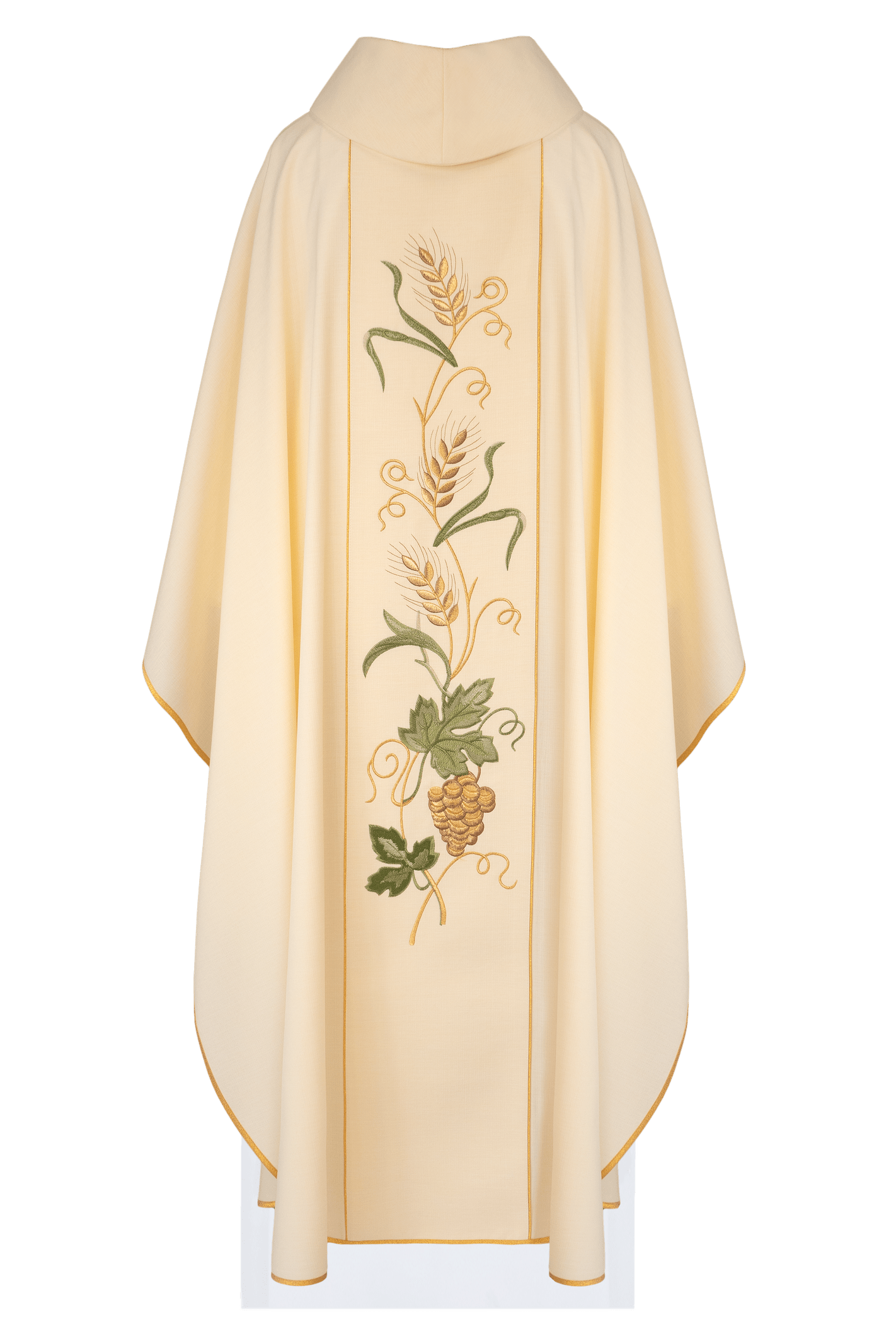 Ecru chasuble with IHS and grapes embroidery