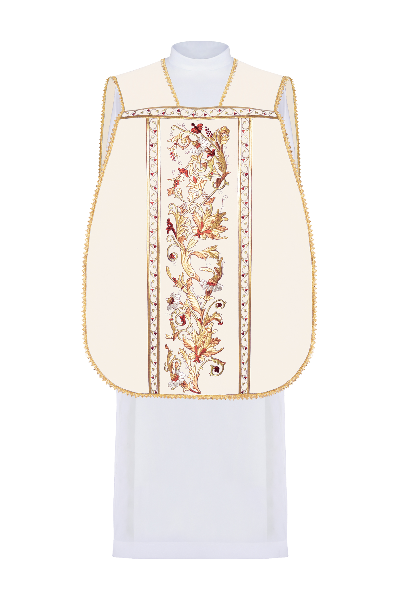 Roman ivory chasuble with classic gold JHS embroidery