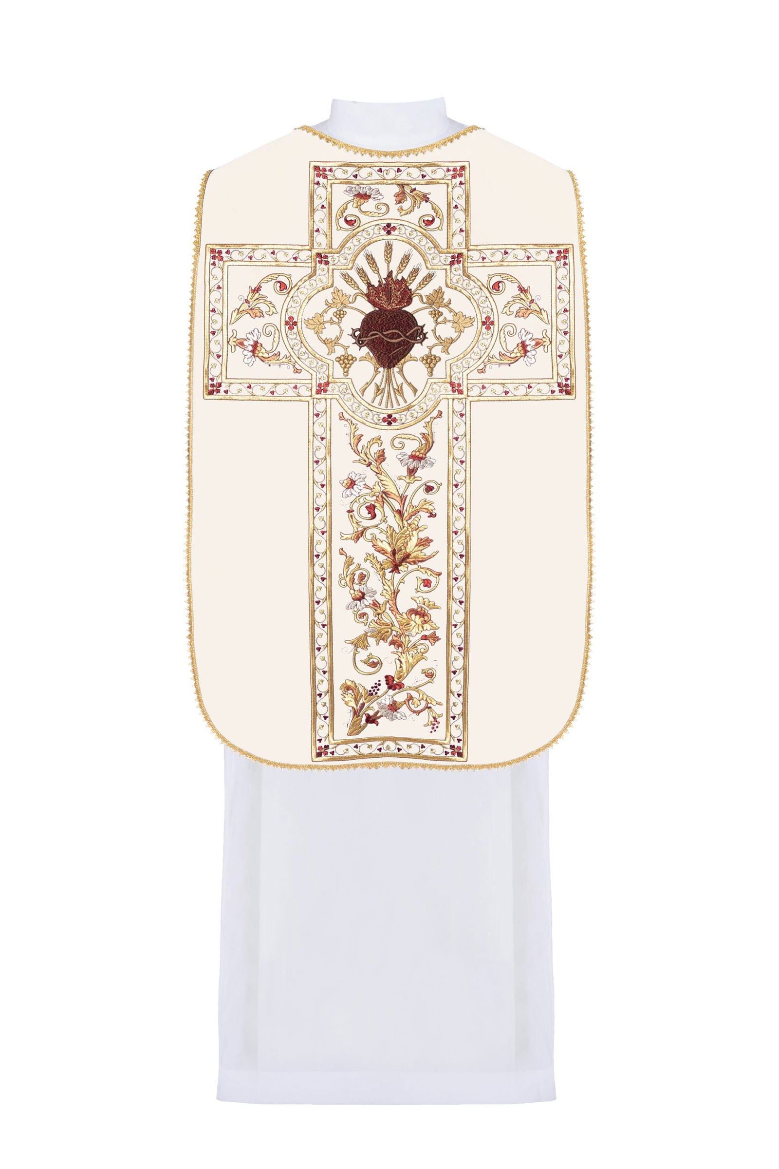 Roman Chasuble embroidered with the Sacred Heart of Jesus in ecru